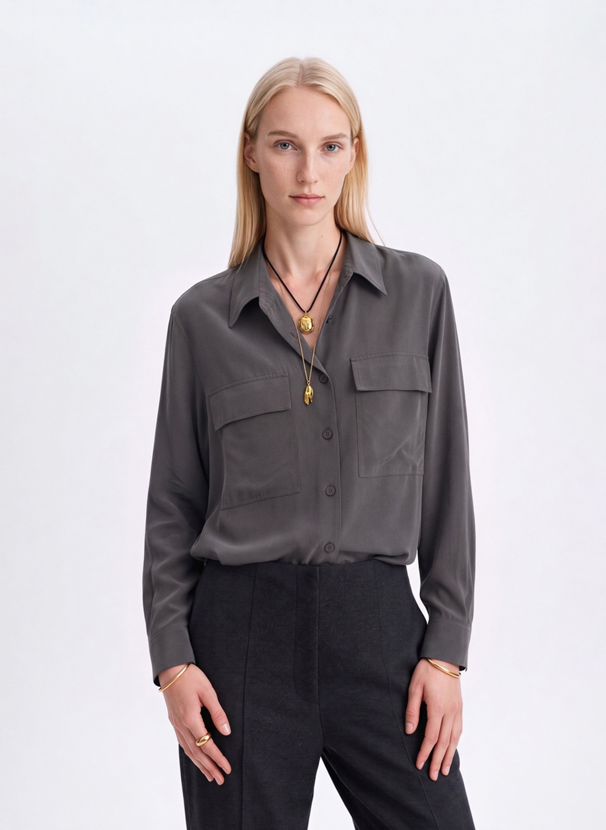 Silk shirt with classic collar VANESSA BRUNO Grey