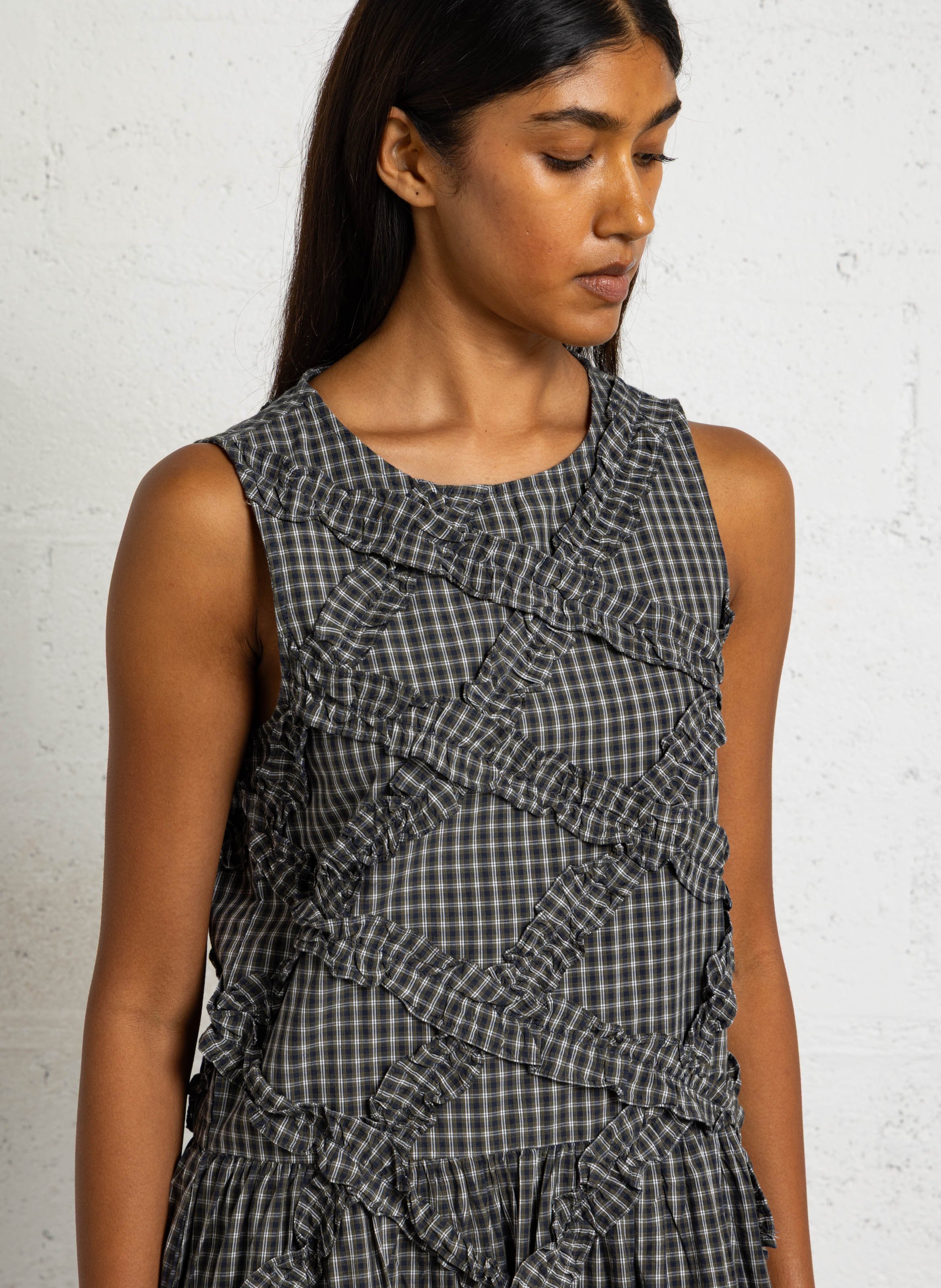 Loose-Fitting Sleeveless Checked Maxi Dress DAMSON MADDER Blue