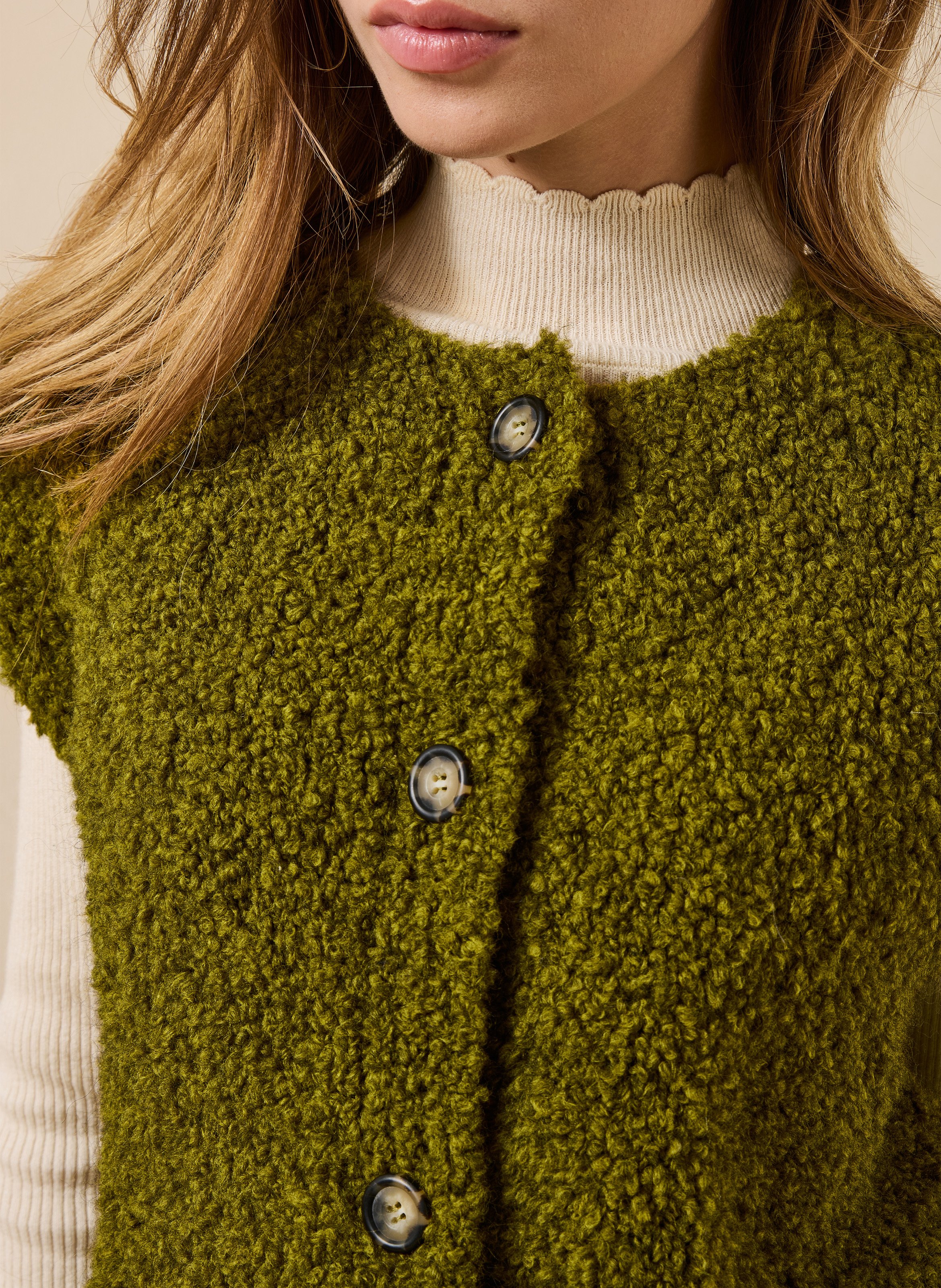 Straight round-neck faux fur-effect cardigan LA FEE MARABOUTEE Green