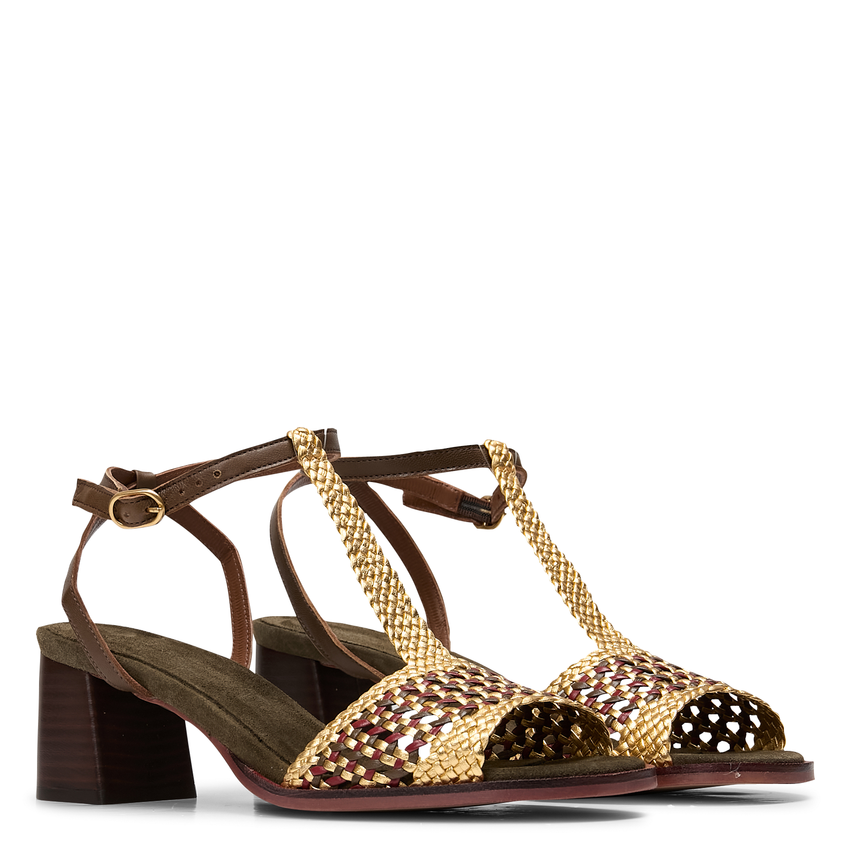 Gevlochten, leren sandalen met hak ANONYMOUS COPENHAGEN Veelkleurig