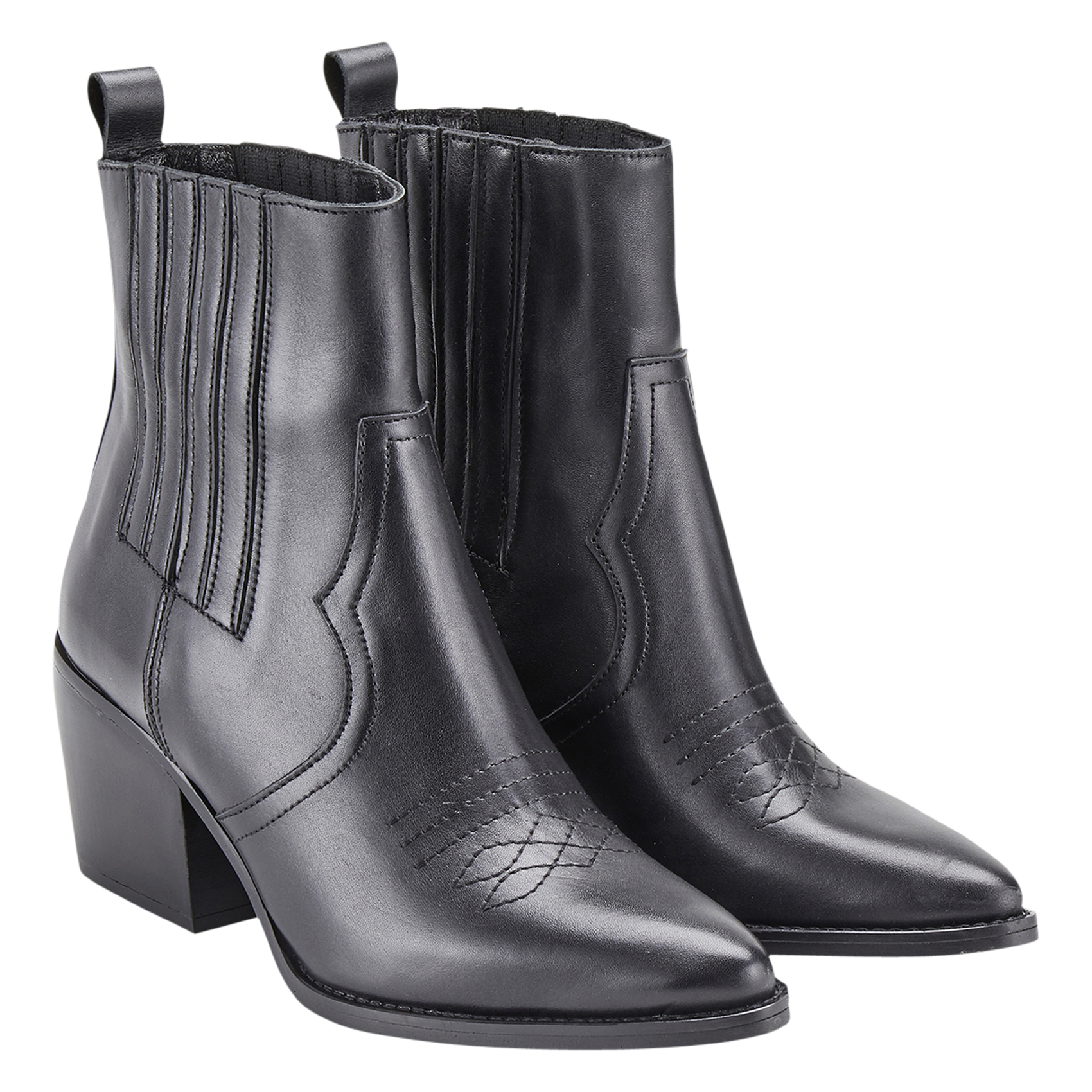 Western Chelsea Leather Ankle Boots COSMOPARIS Black