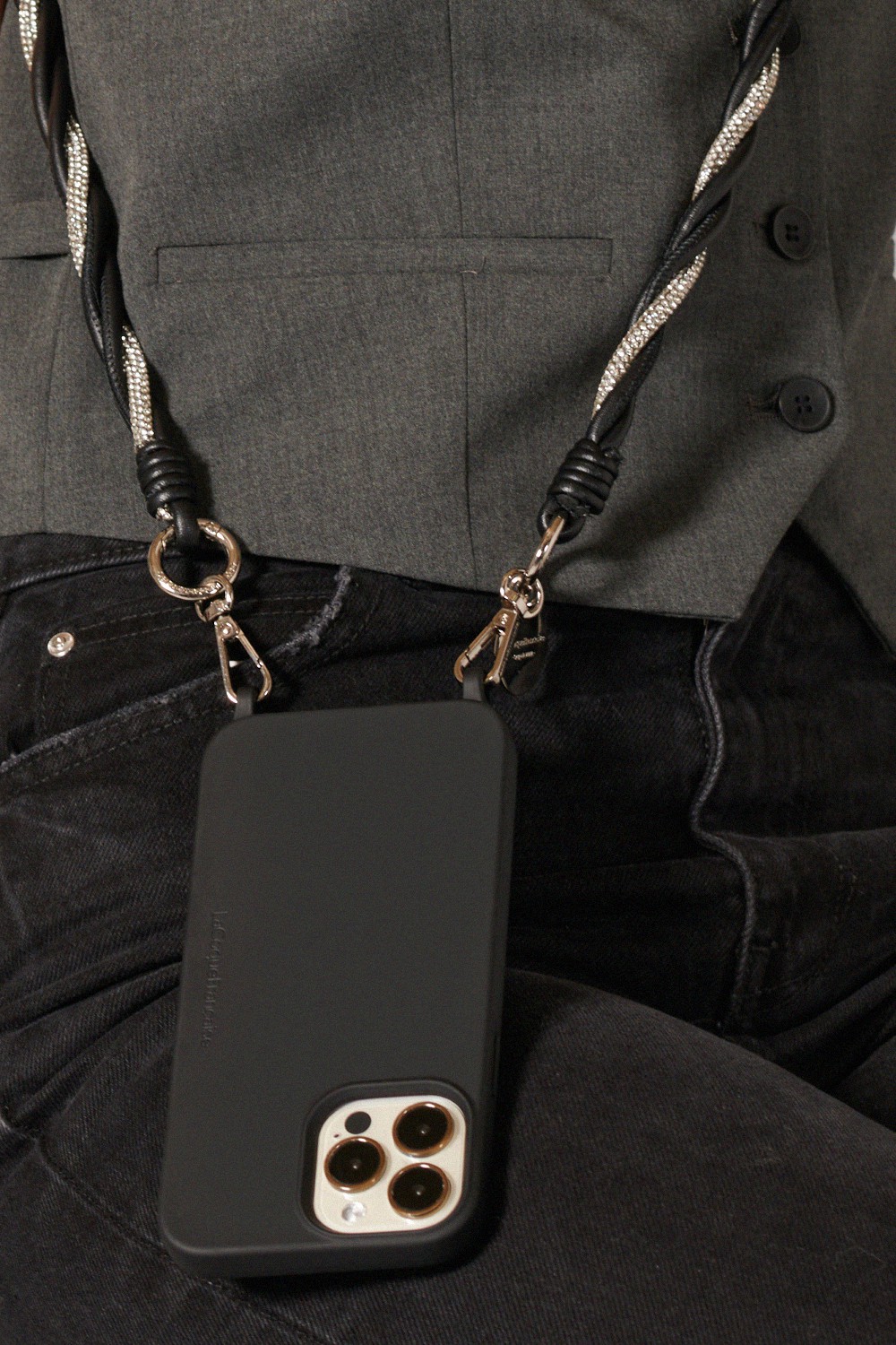 Faux leather phone chain LA COQUE FRANCAISE Black