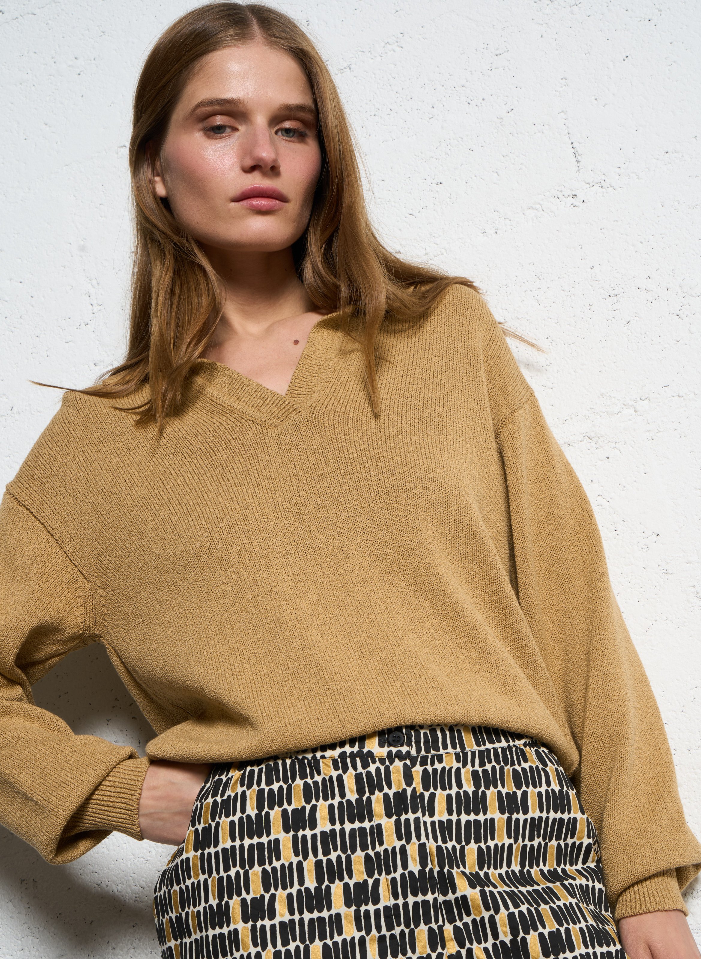 Polo en coton et lin mélangés POMANDERE Beige