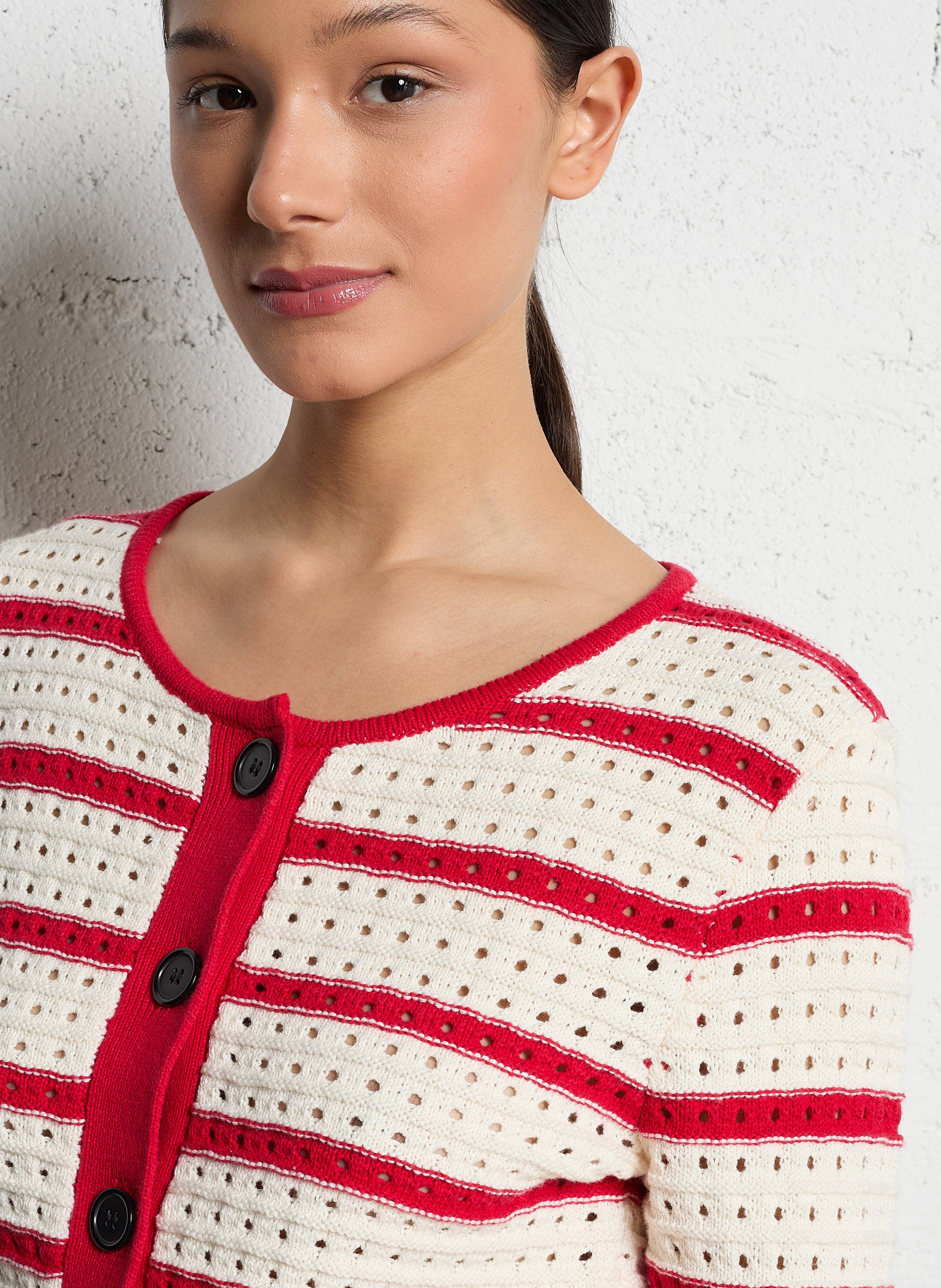 Straight round-neck cotton cardigan SOPHIE+LUCIE Red