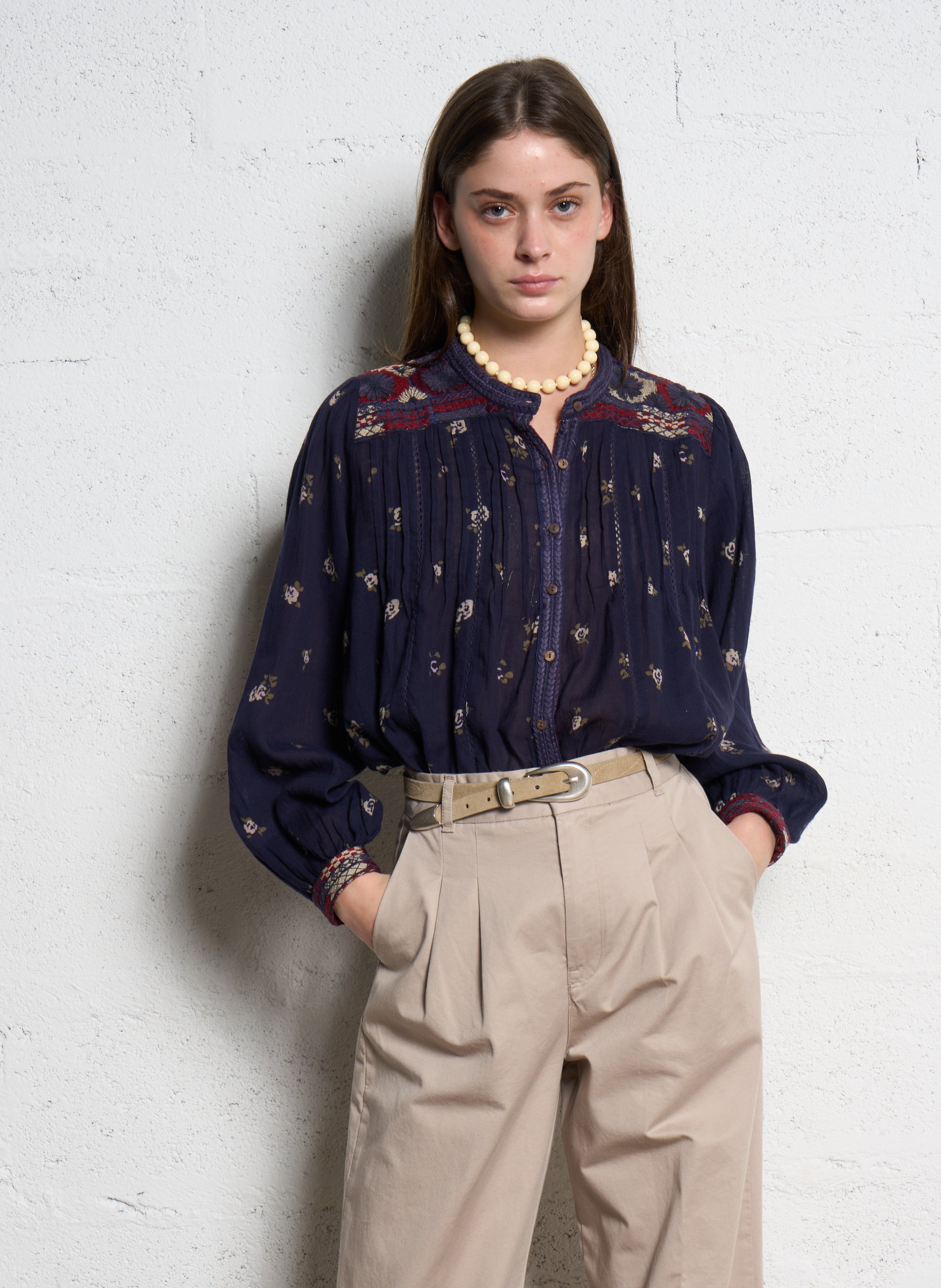 Round neck blouse with floral print MAISON HOTEL Blue