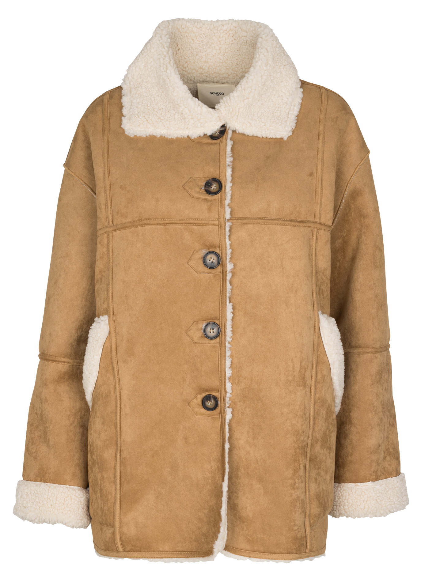 Manteau droit suédé à détails sherpa SUNCOO Beige