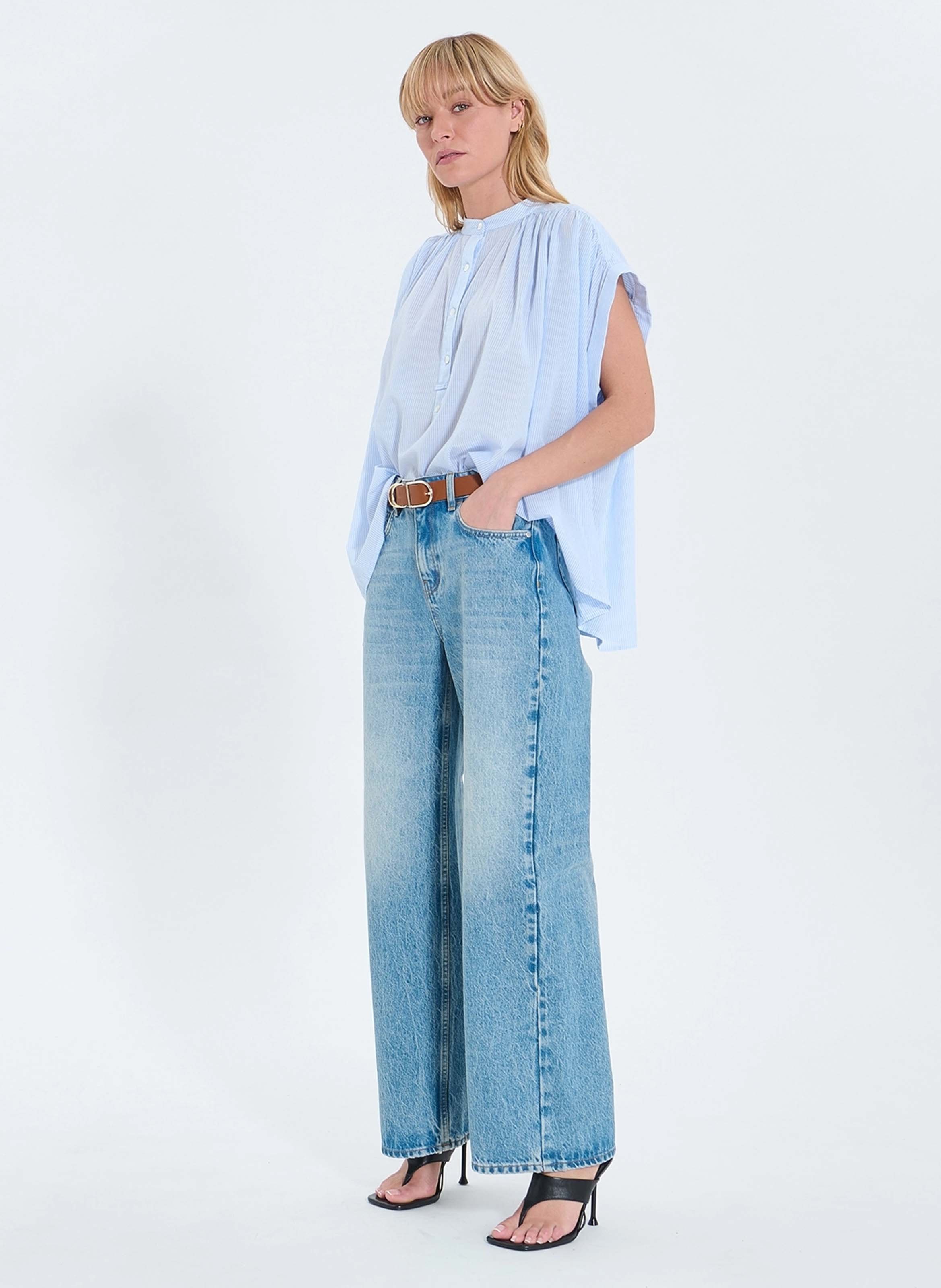 Wijde gestreepte blouse met korte mouwen ZAPA Wit