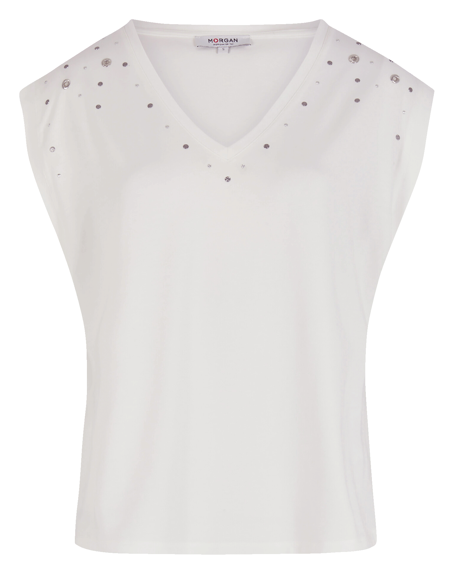 Tee-shirt col v en coton mélangé  MORGAN Blanc