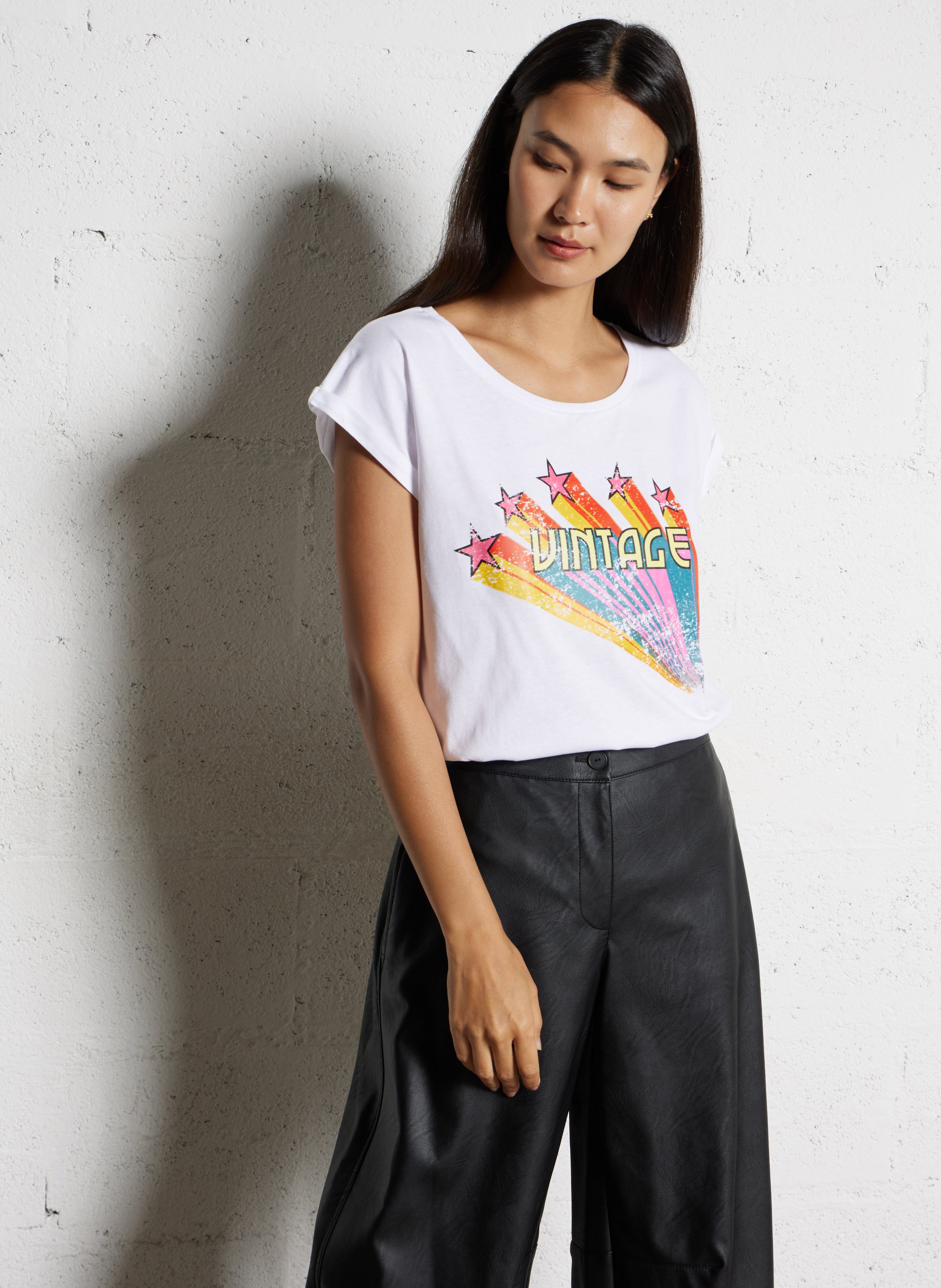 Tee-shirt col rond imprimé en coton PLEASE Blanc