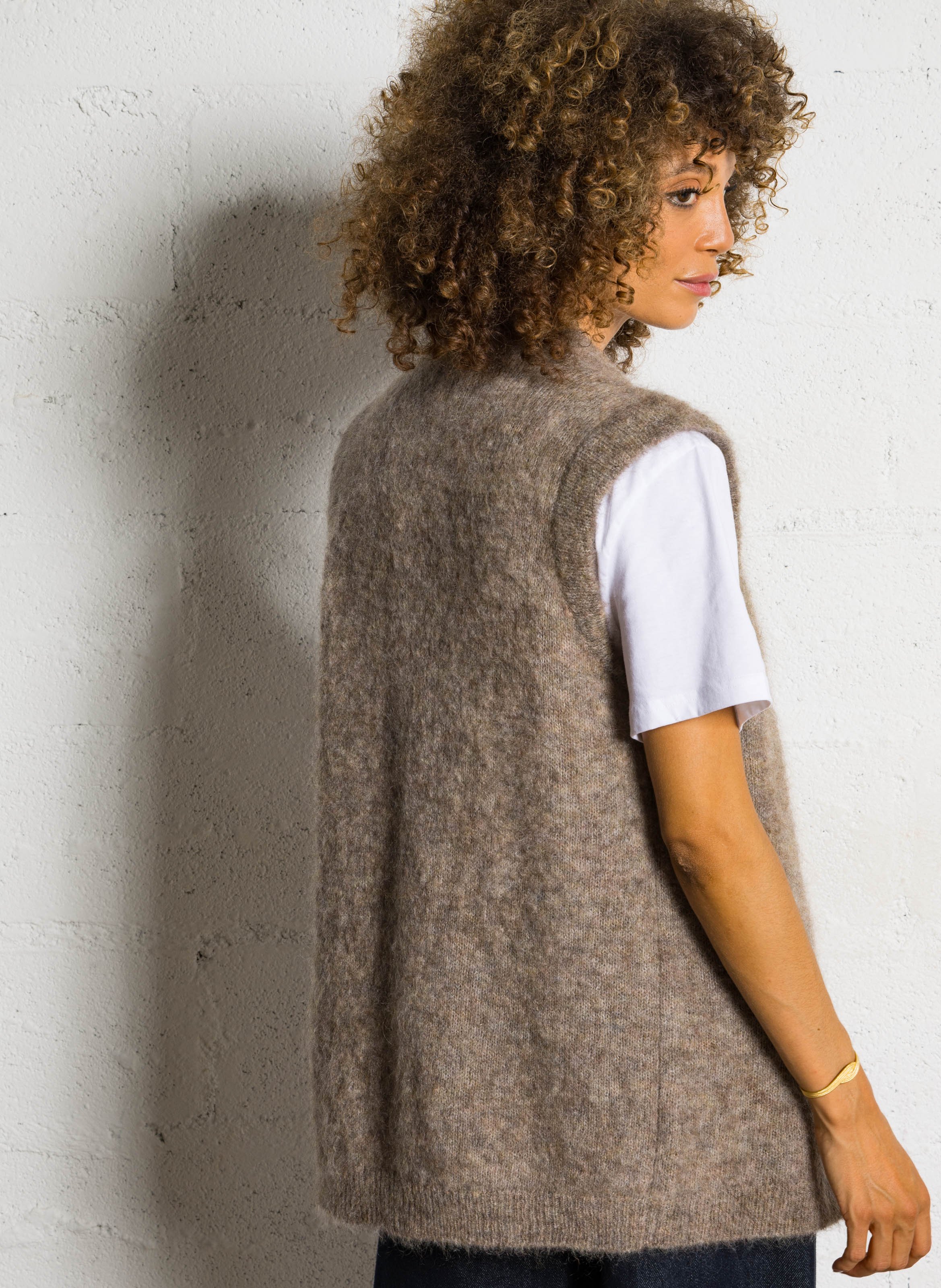 Sleeveless wool-blend cardigan DES PETITS HAUTS Beige