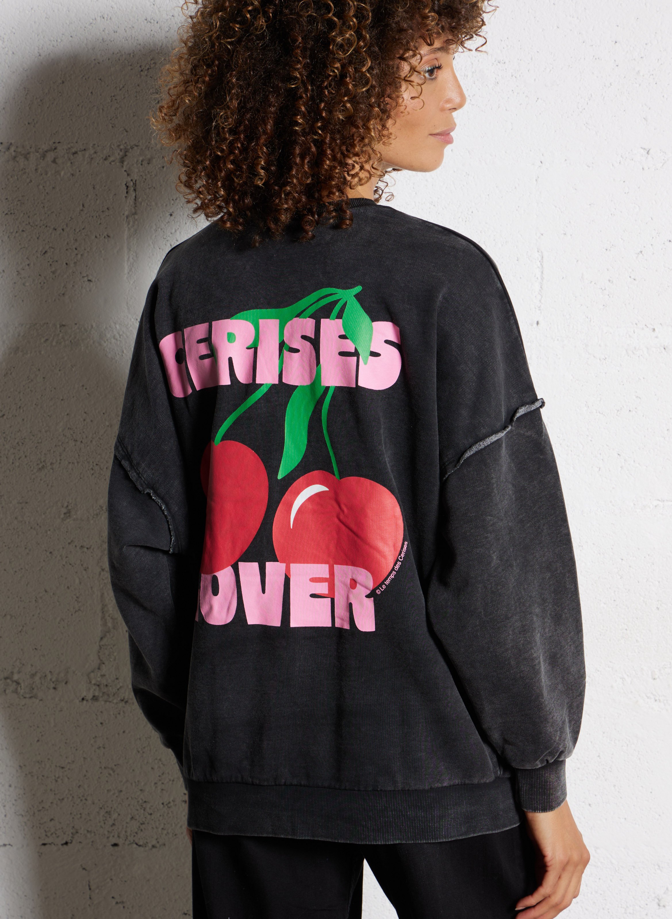 Sweat col rond en coton mélangé LE TEMPS DES CERISES Noir