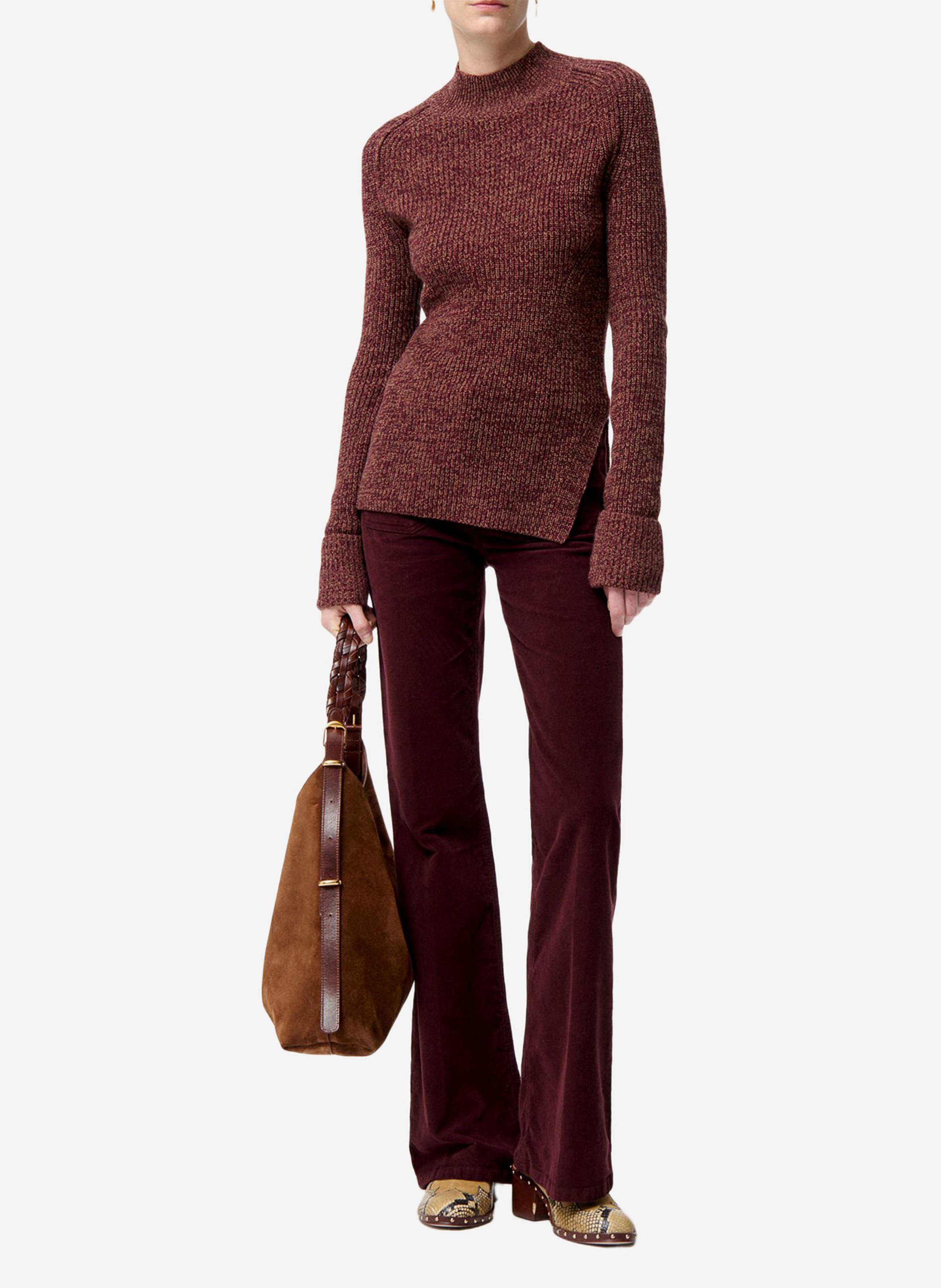 Pull ajusté col montant en coton et laine VANESSA BRUNO Violet