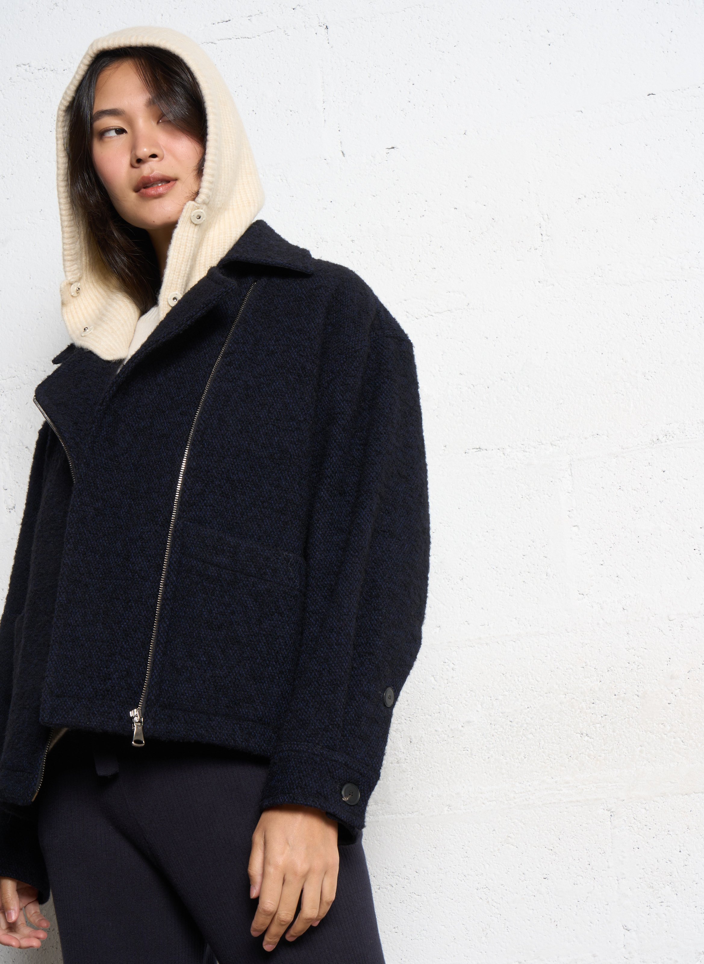 Veste oversize col classique en laine mélangée POMANDERE Bleu