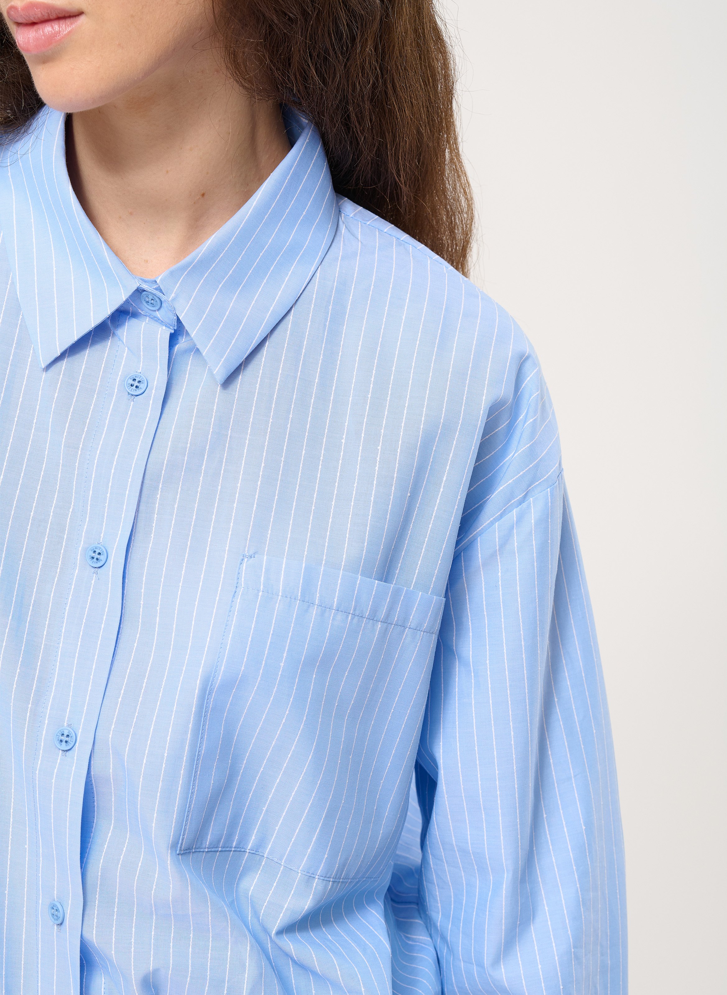 Chemise ample col classique rayée en coton mélangée HUMILITY Bleu