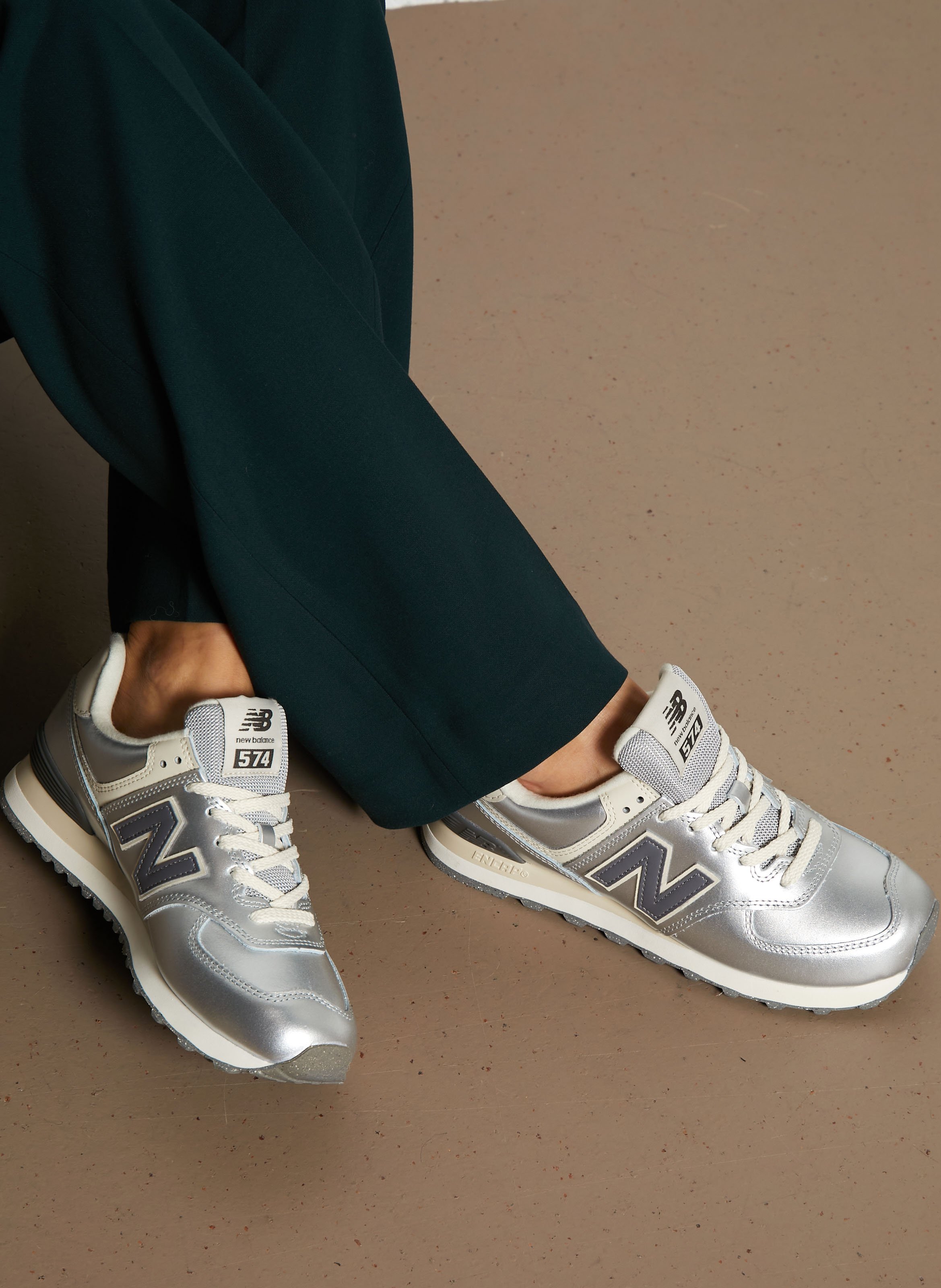 Low metallic mixed leather sneakers NEW BALANCE Silver