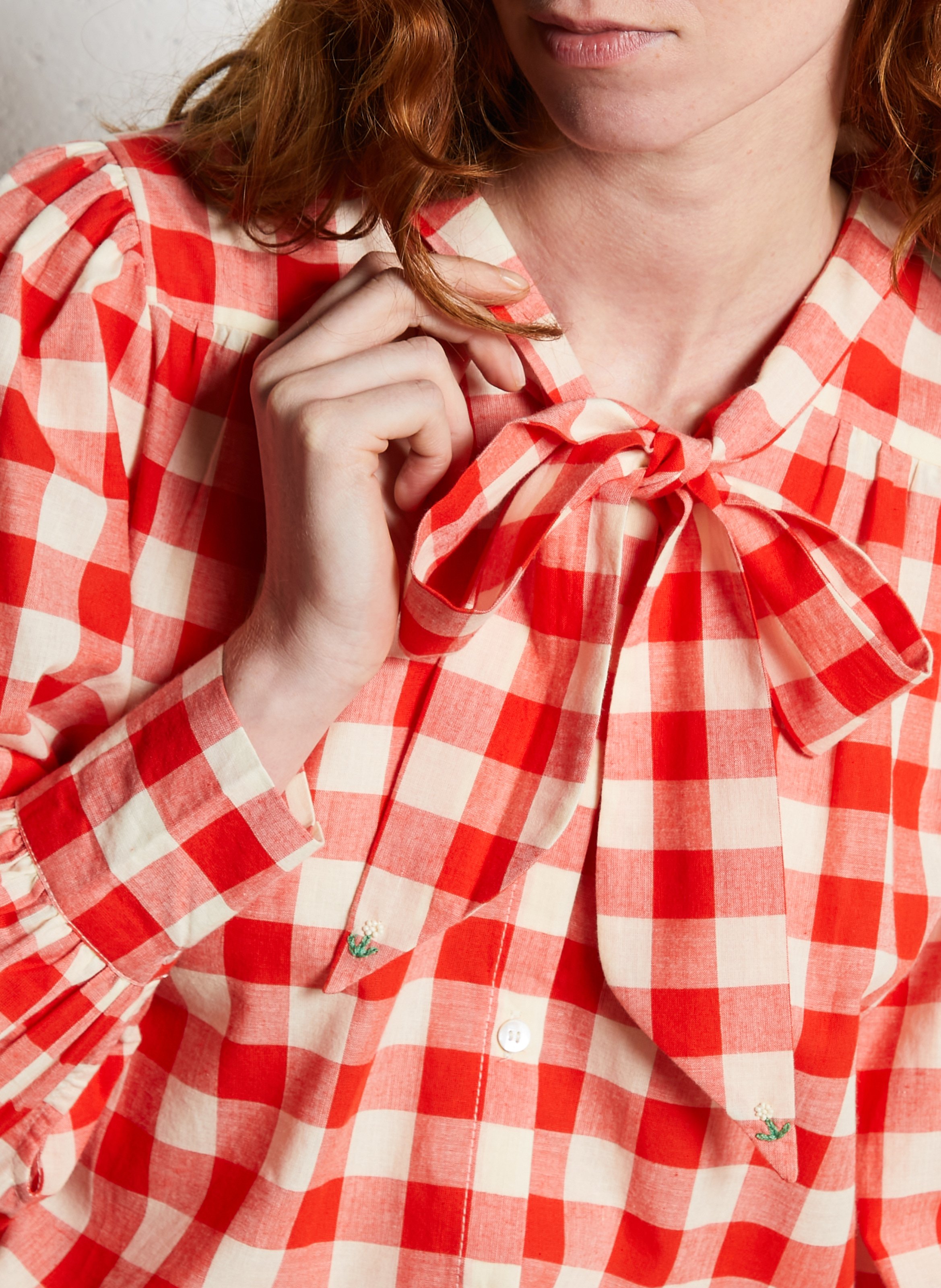 Shirt with Lavallière collar in organic cotton EMILE ET IDA Red