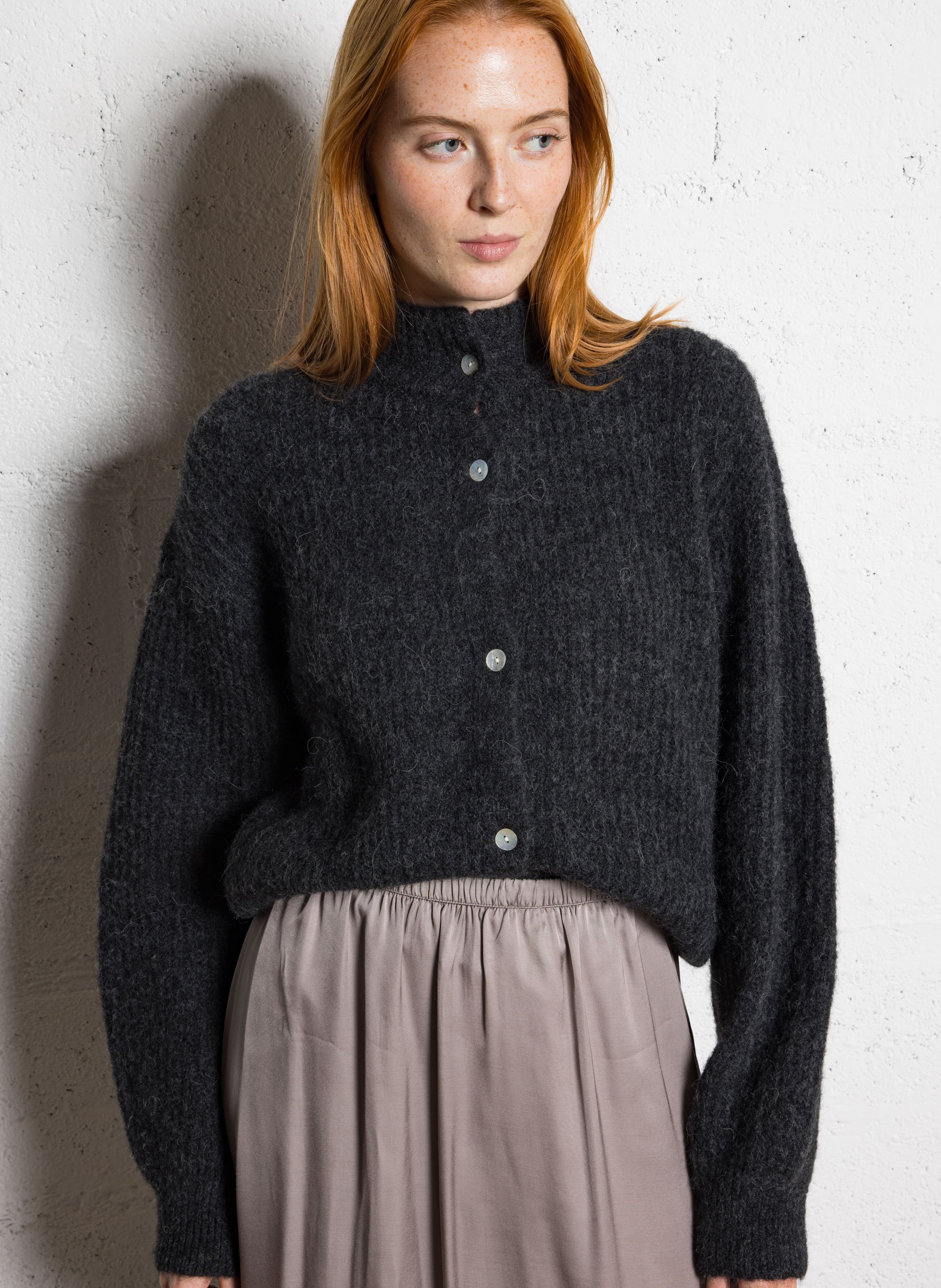 Gilet oversize col montant en maille AMERICAN VINTAGE