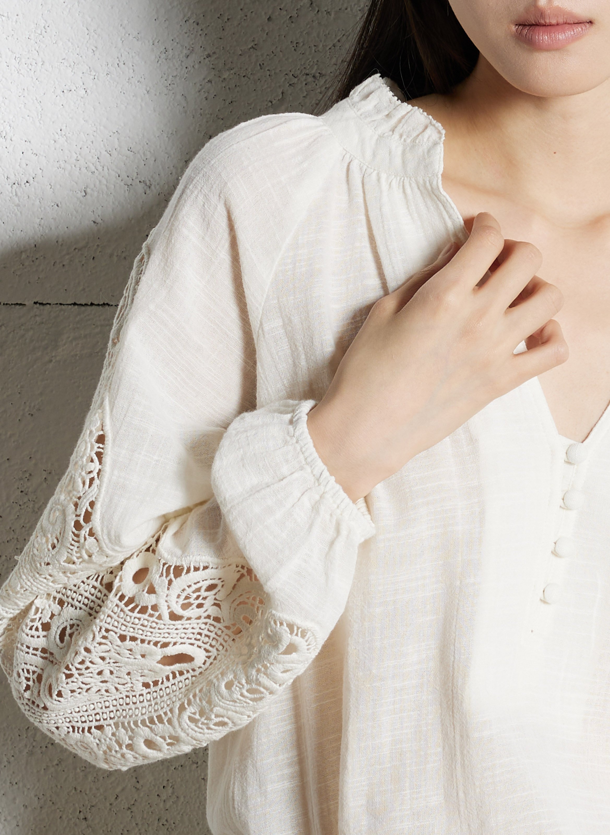 Blouse col V en coton  MAISON 123 Beige