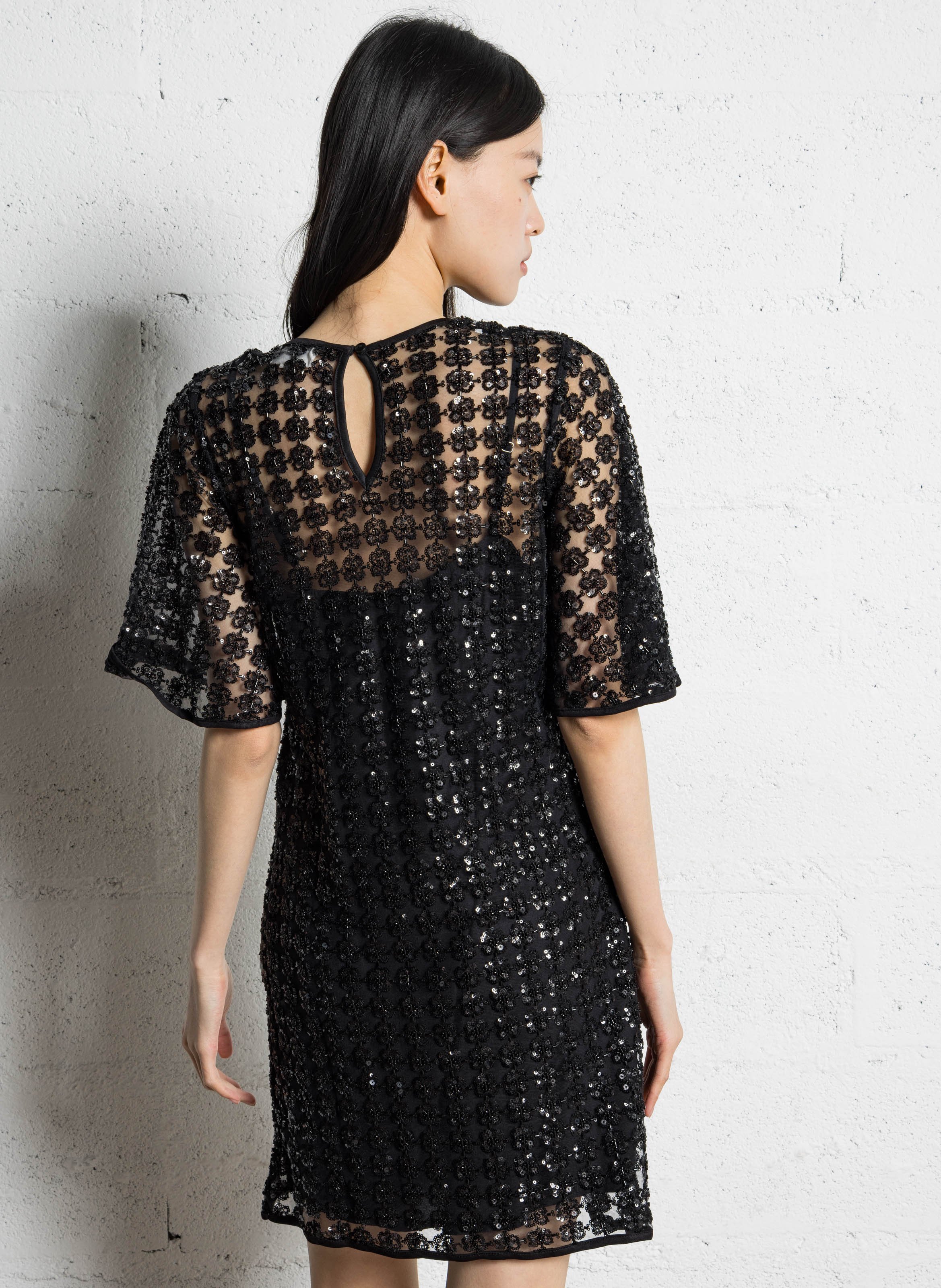 Short embroidered dress with round neck MAISON 123 Black