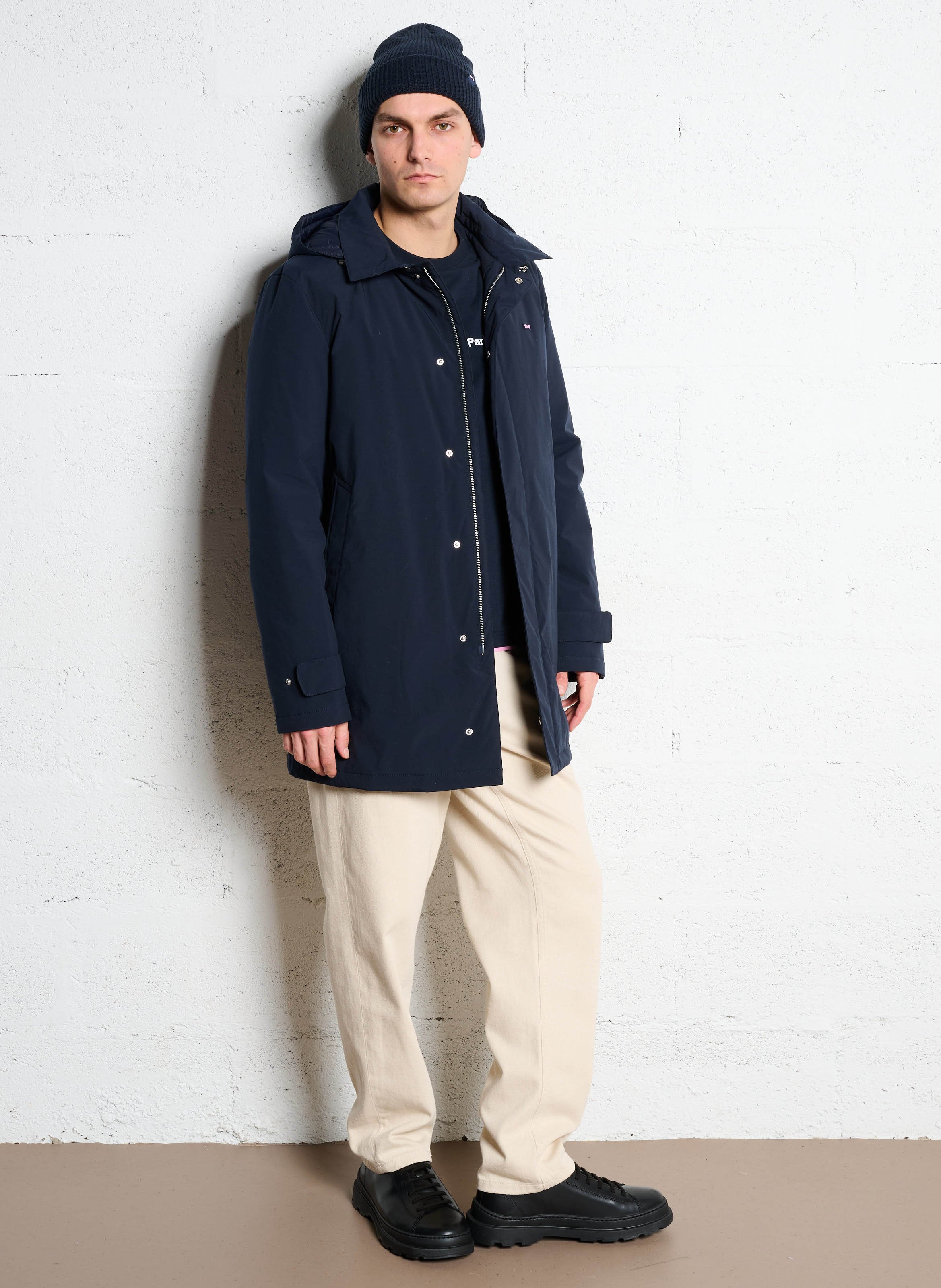 Parka droite unie à capuche amovible EDEN PARK Bleu