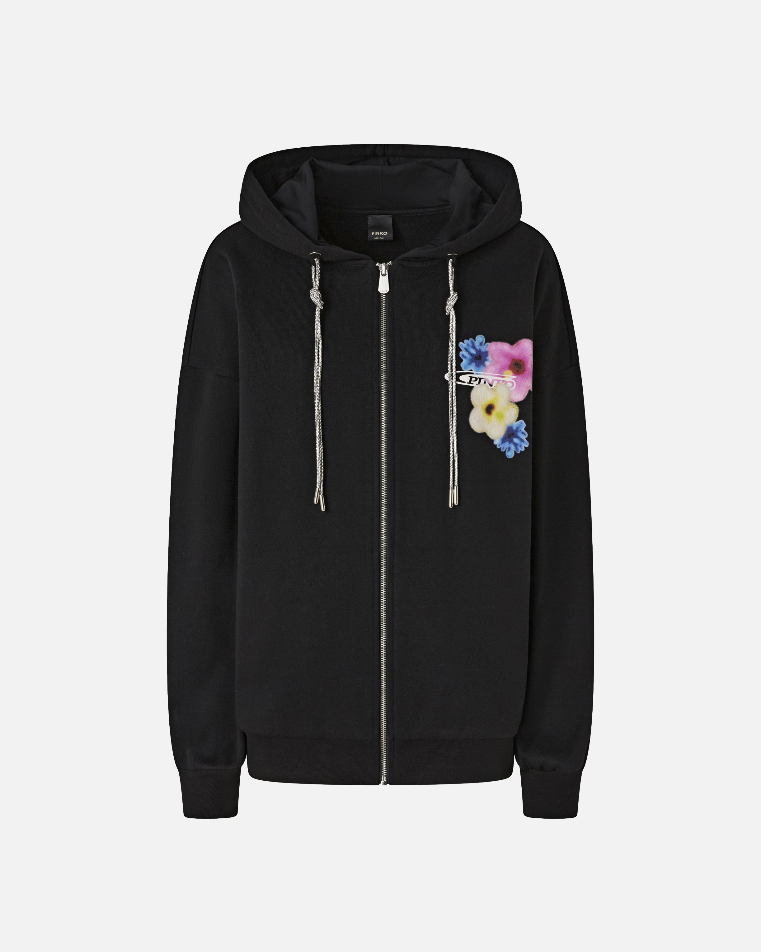 Hooded sweatshirt with floral print PINKO Black