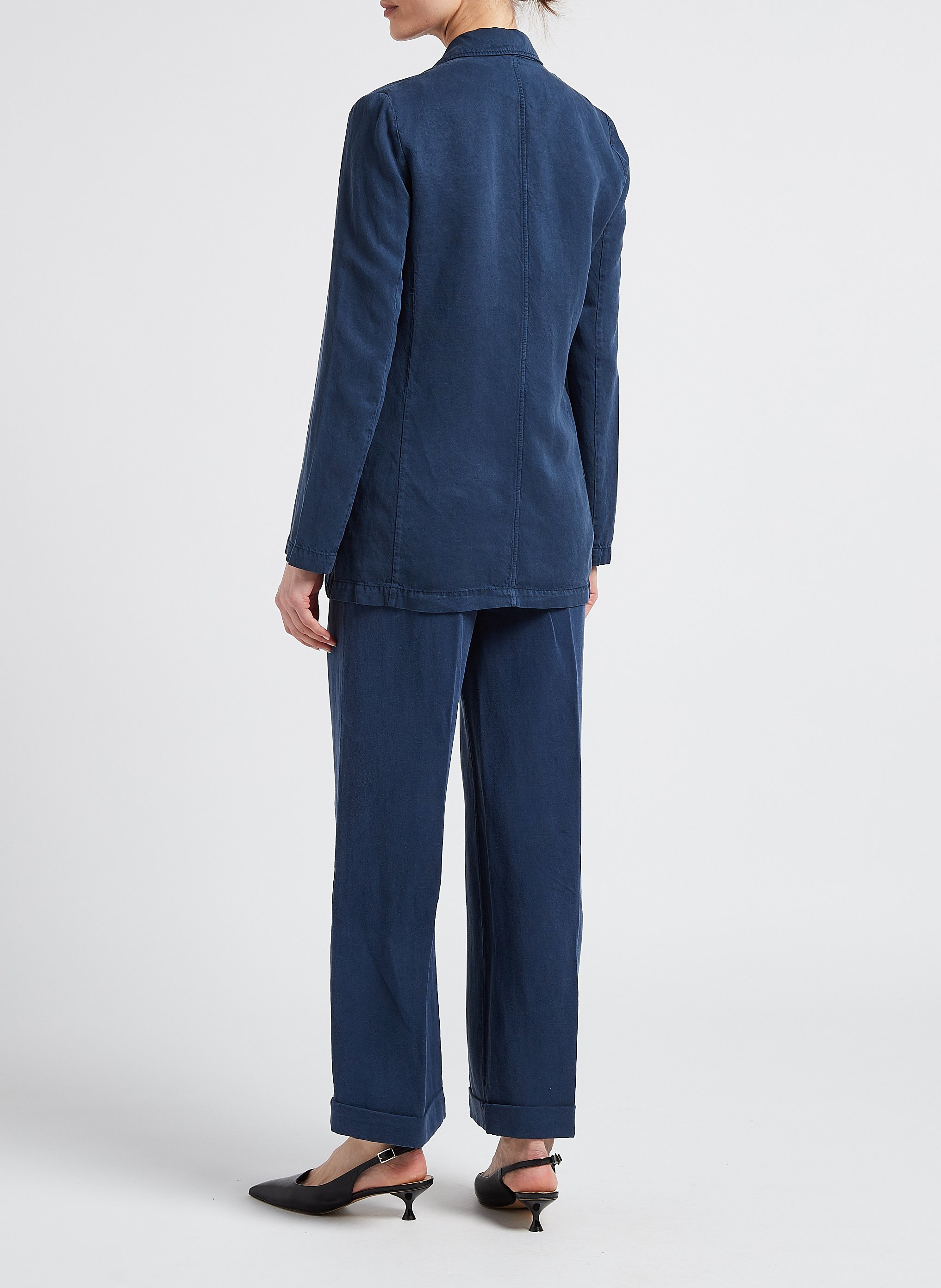 Pantalon droit en lyocell et lin MAX&Co. Bleu