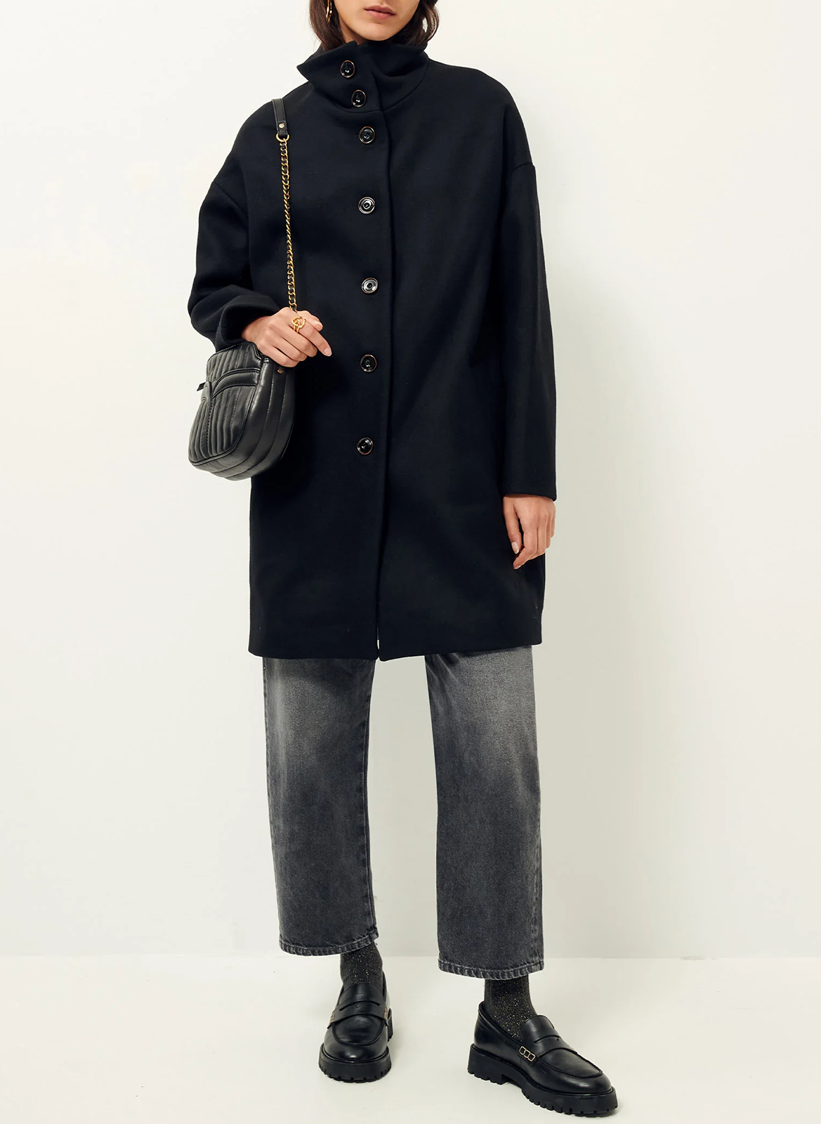 Manteau col montant en laine mélangée SESSUN Noir