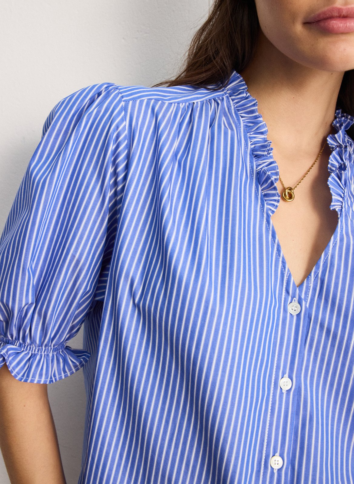 Blouse met V-hals in gestreept katoen PABLO Blauw