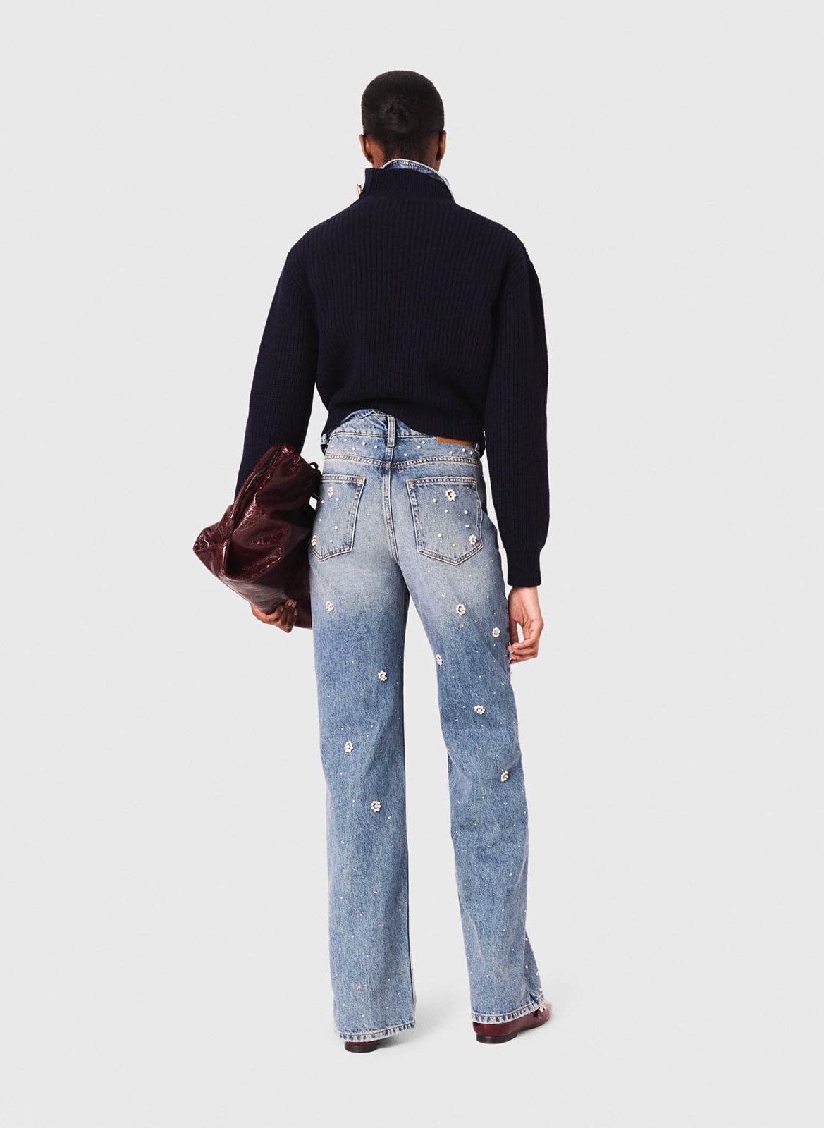 Wide-leg embroidered jeans MAJE Blue