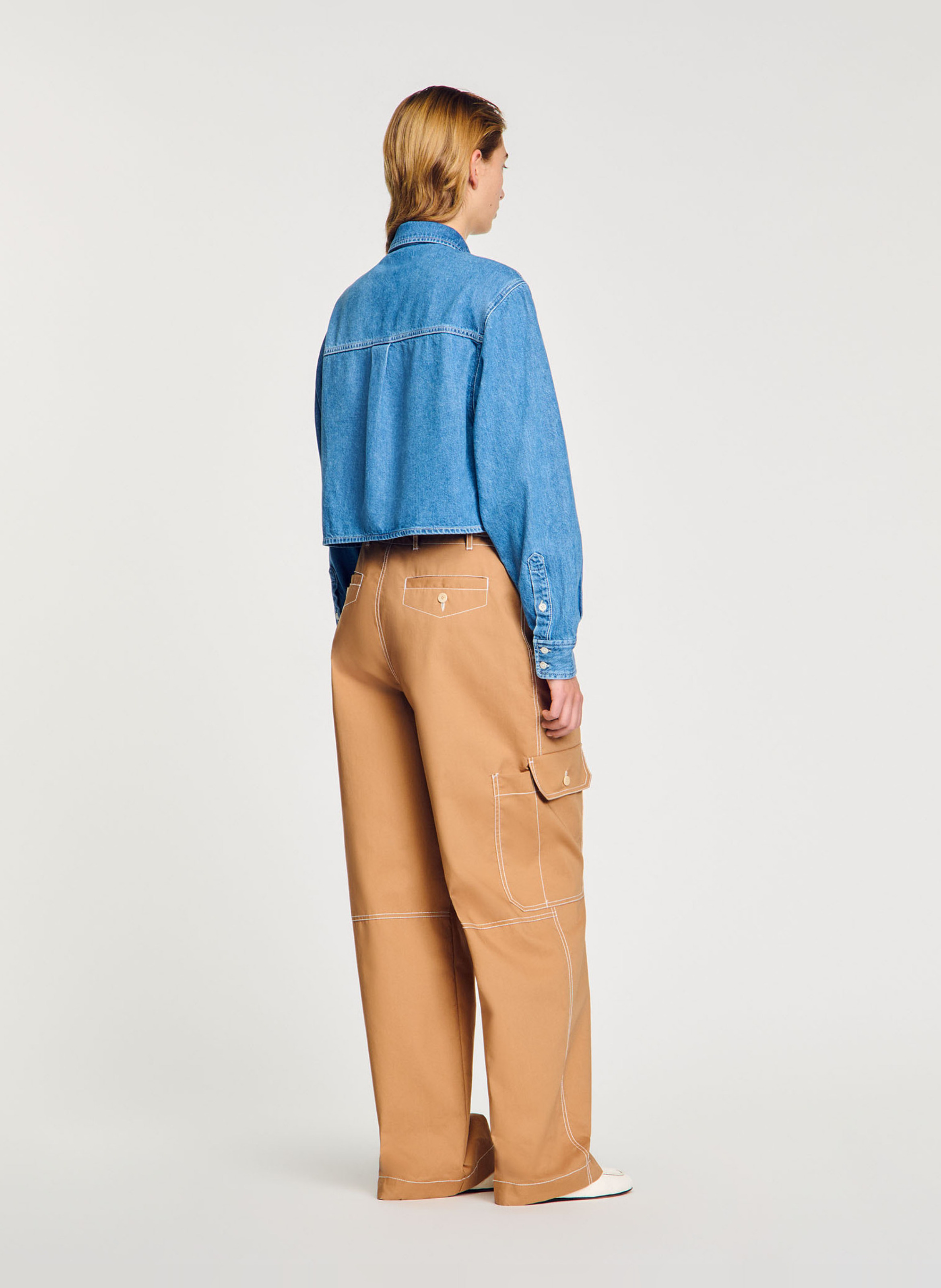 Short denim cotton shirt SANDRO Blue