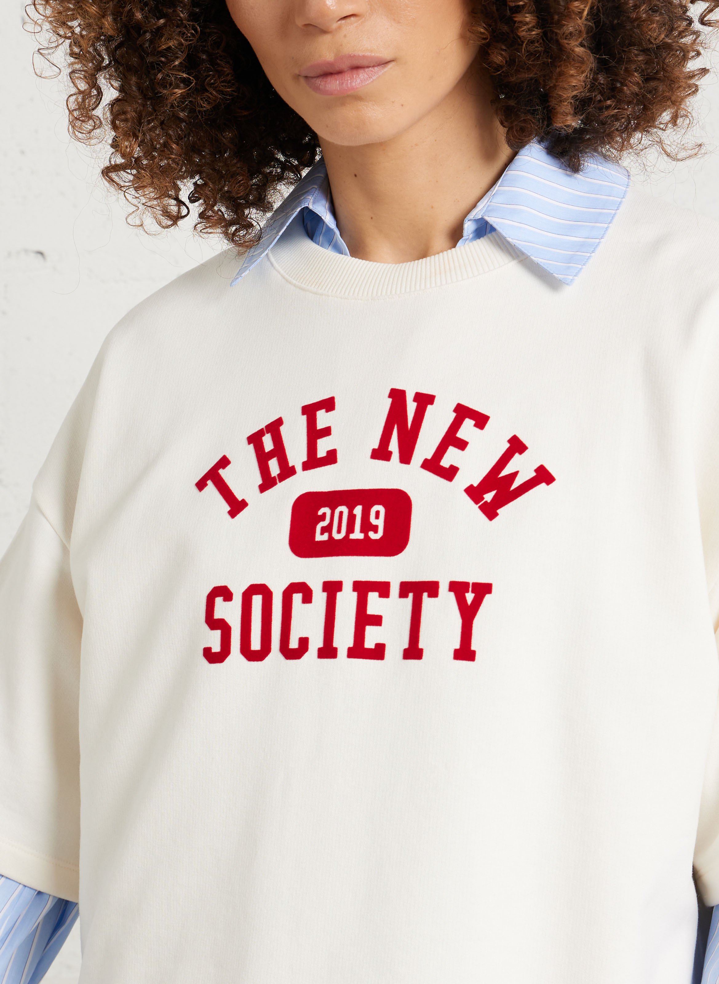 Sweat oversize col rond en coton THE NEW SOCIETY Beige