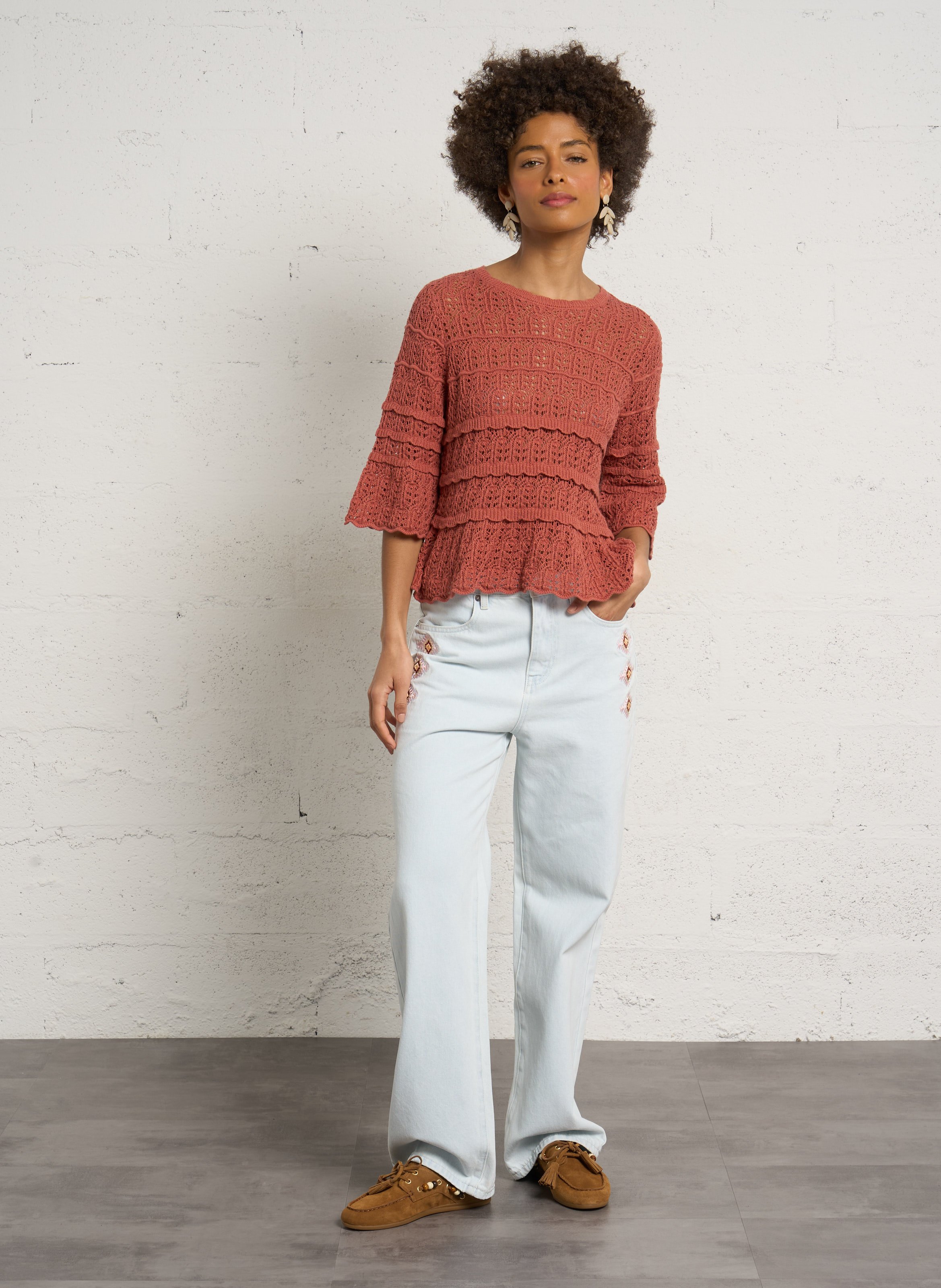 Kurzer weiter Baumwollpullover PETITE MENDIGOTE Beige