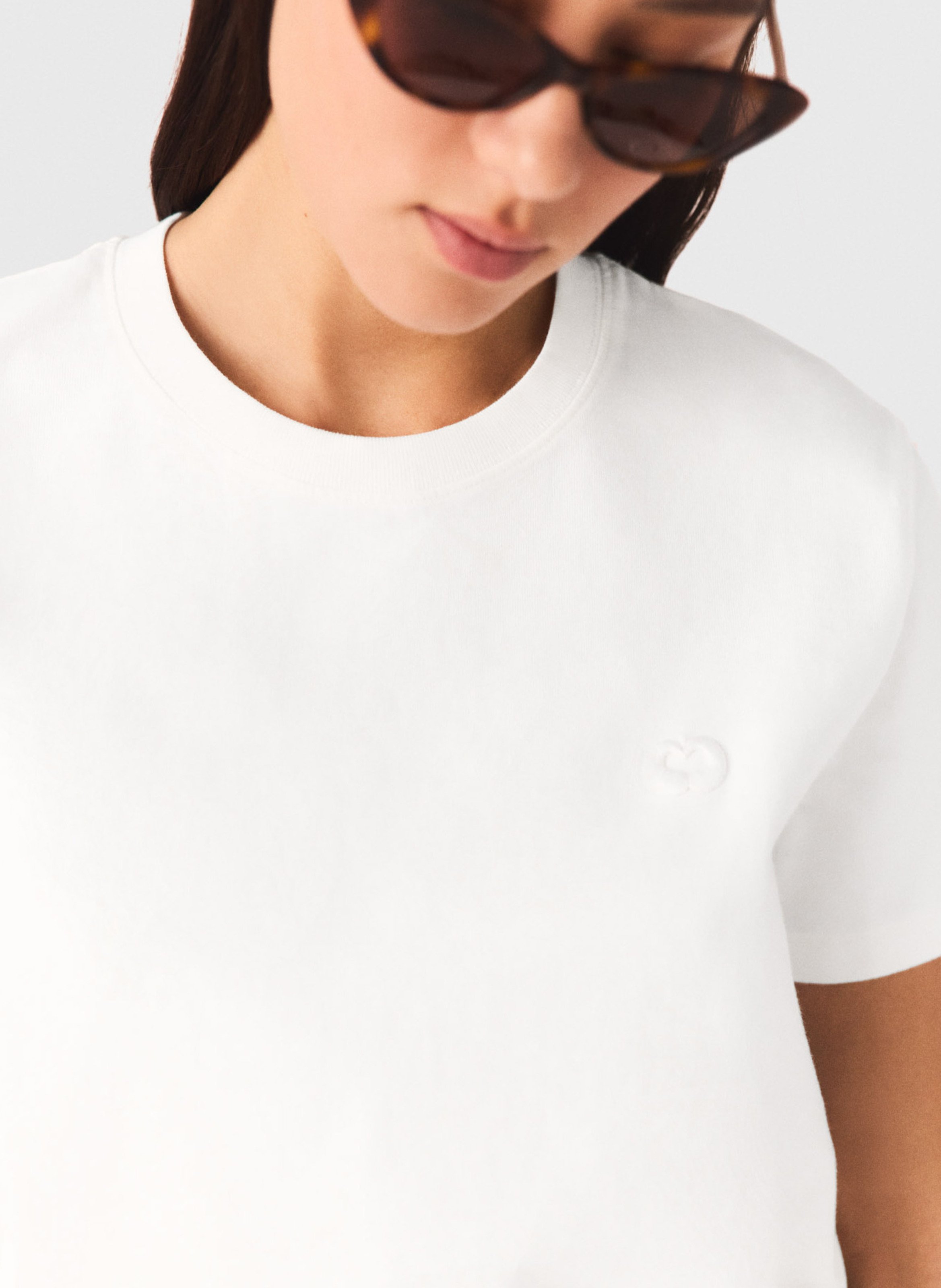 T-shirt droit col rond en coton MAJE Blanc