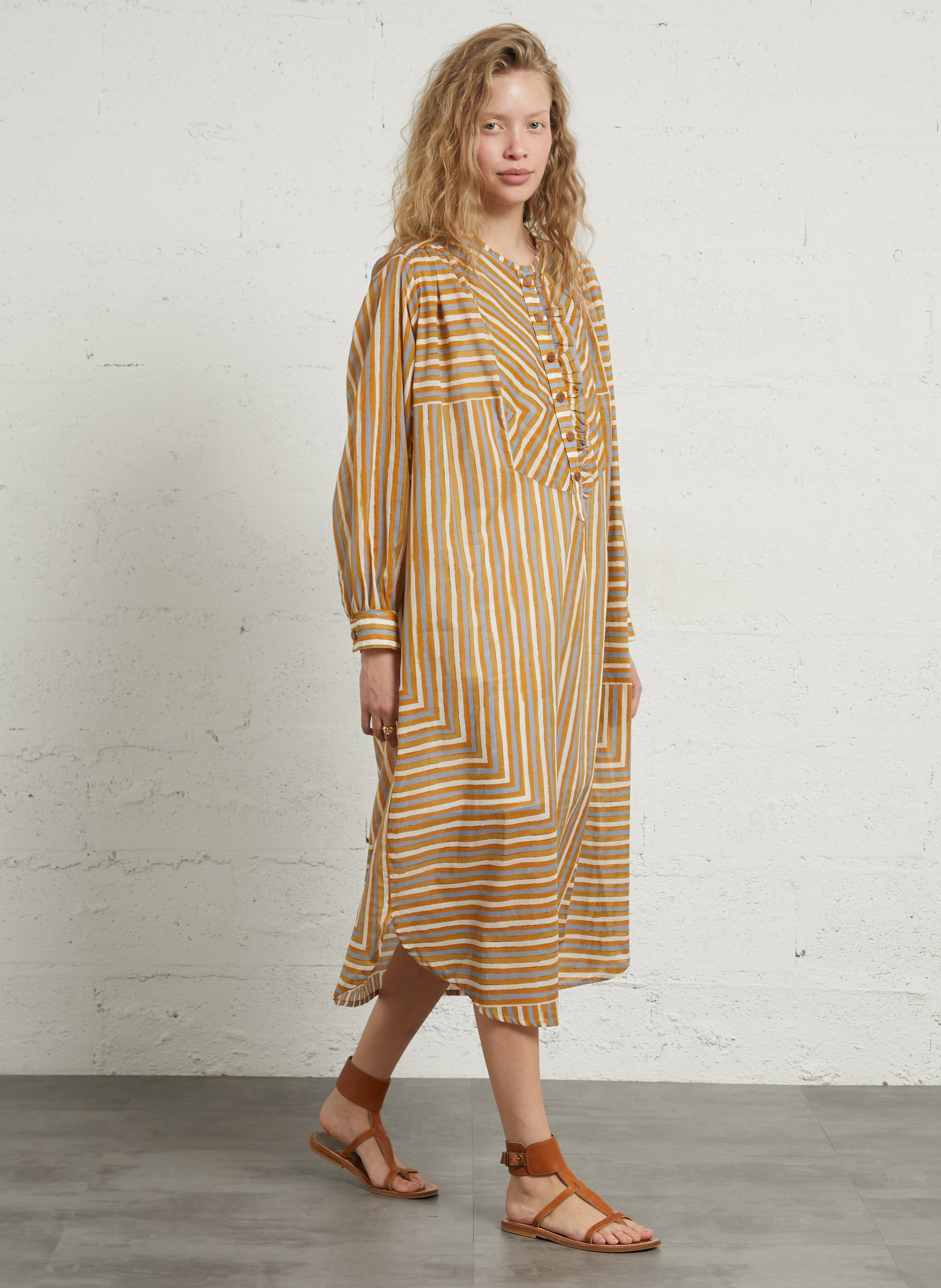 Oversized jurk met ronde hals en gestreept katoen HOD PARIS Bruin