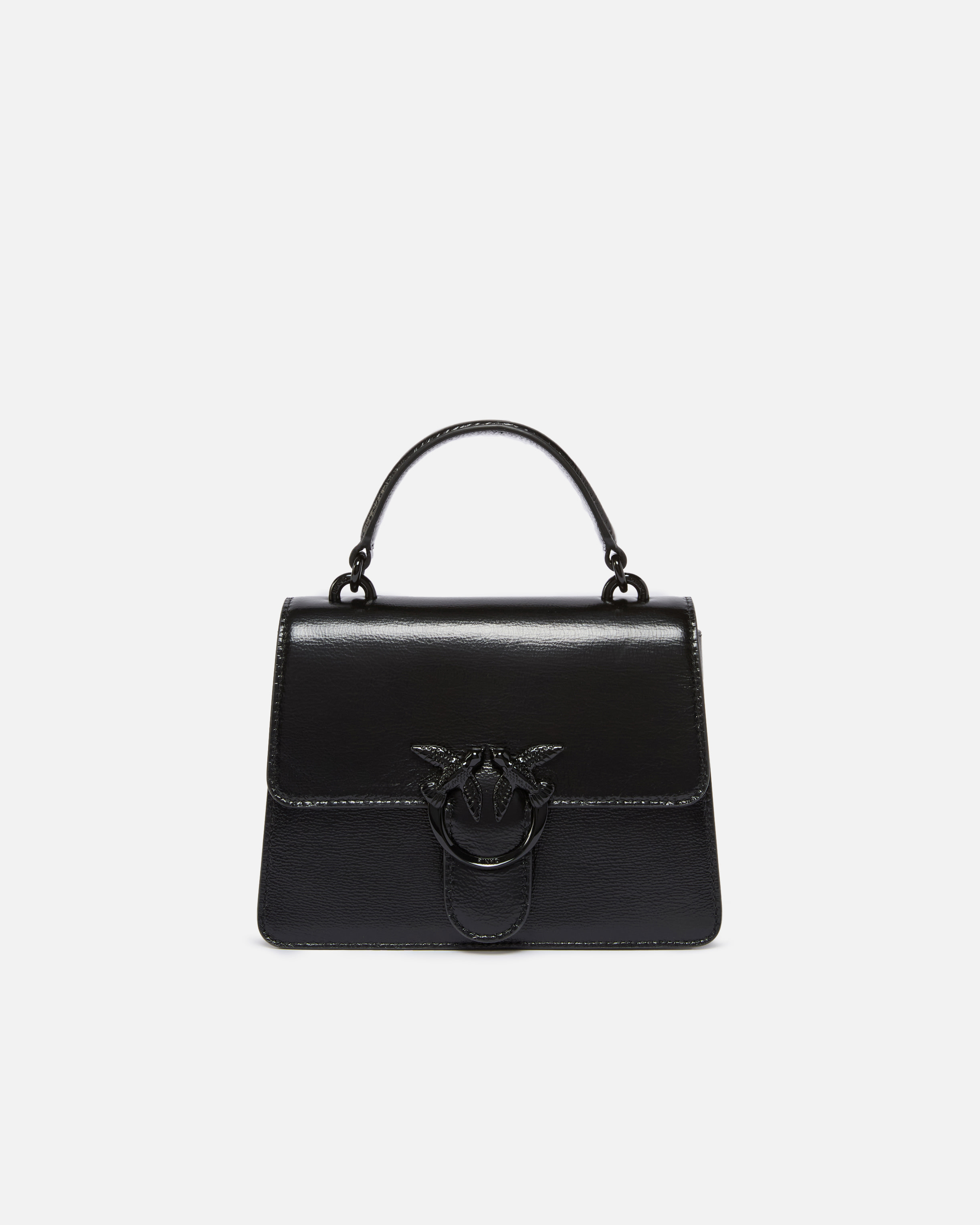 Petit sac à main mini love bag one light à anse supérieure en cuir brillant PINKO Noir