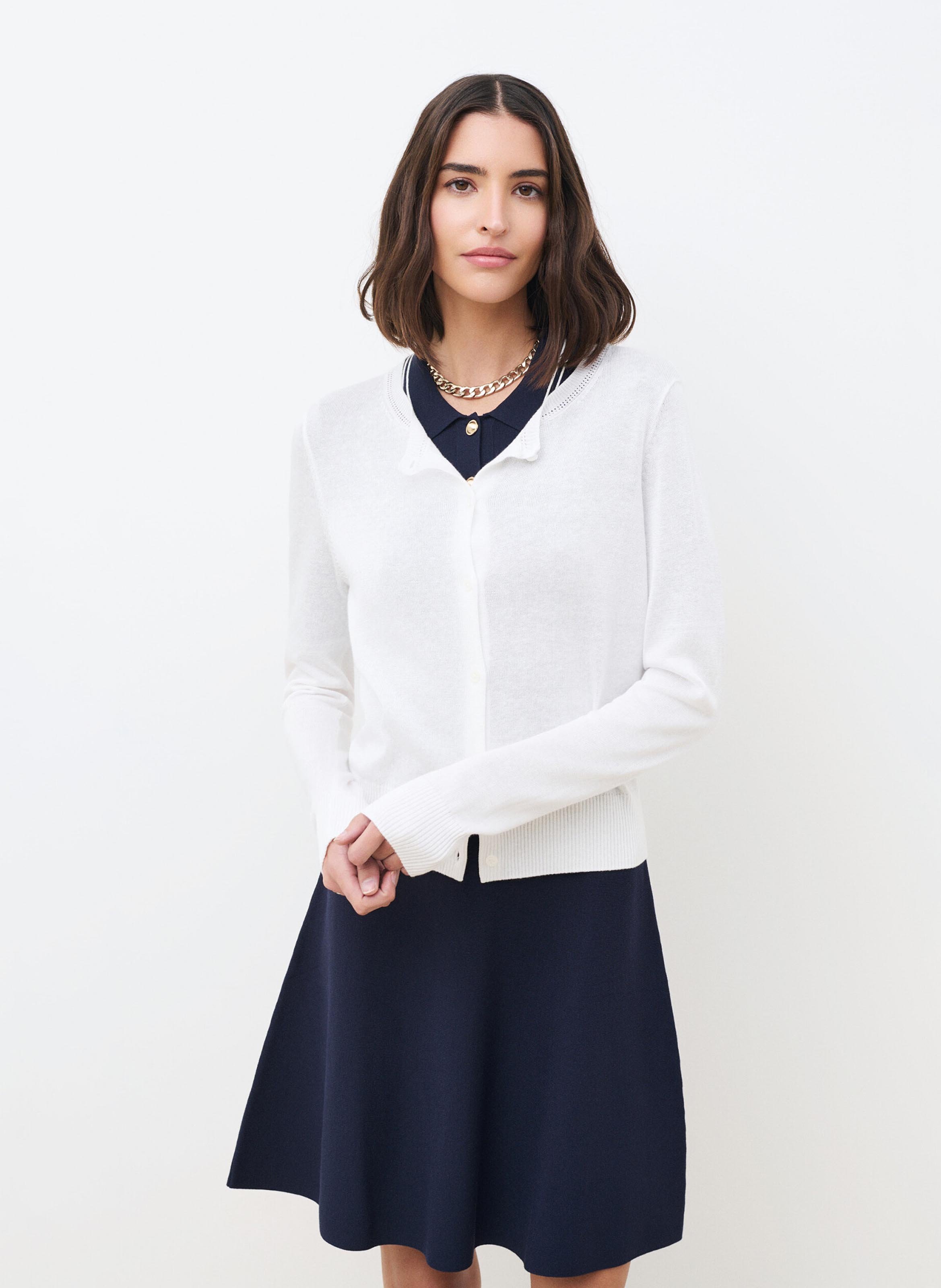 Cardigan col rond en coton mélangé CAROLL