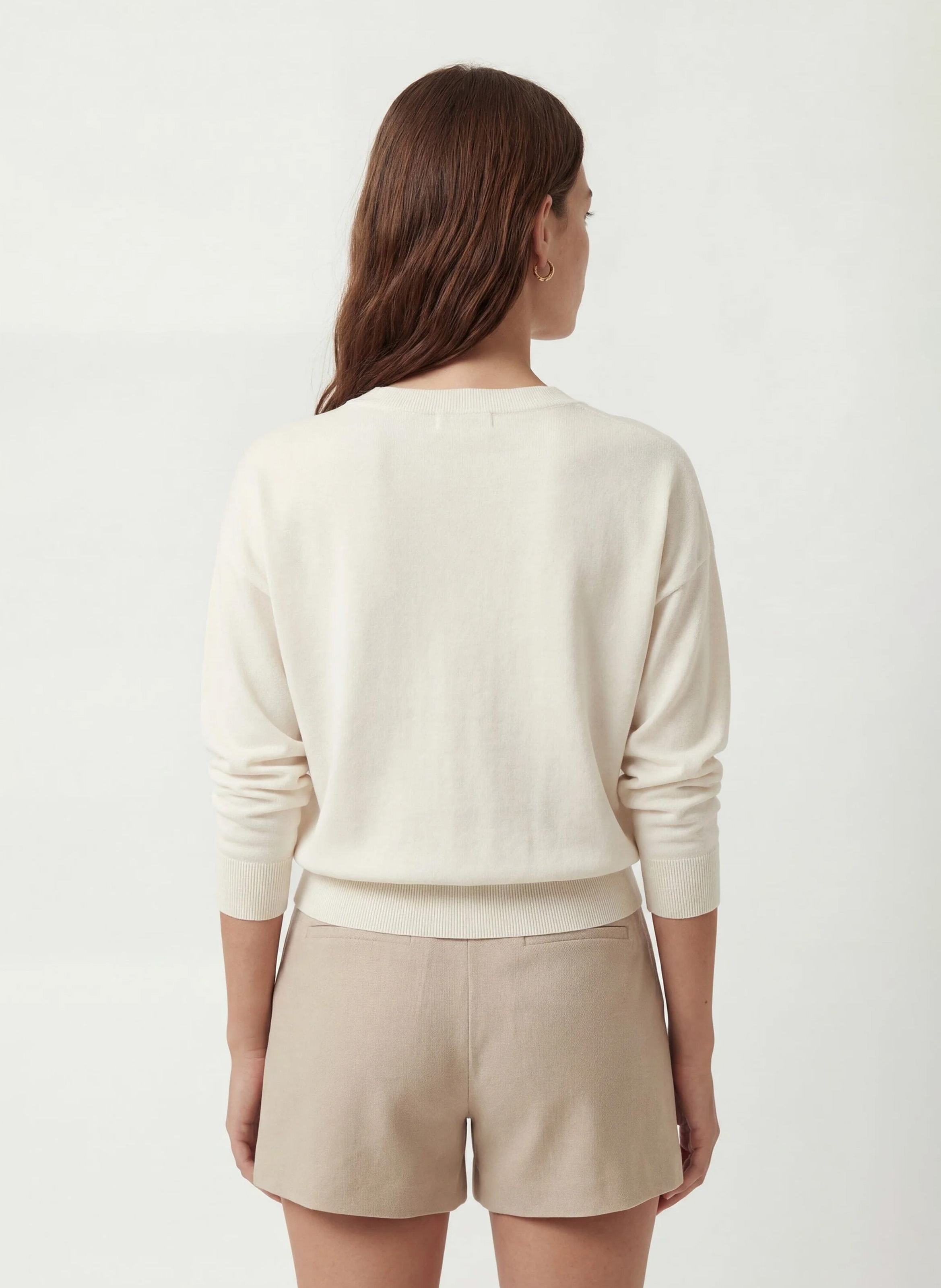 Pull droit col V en maille mélangée KOOKAI Blanc