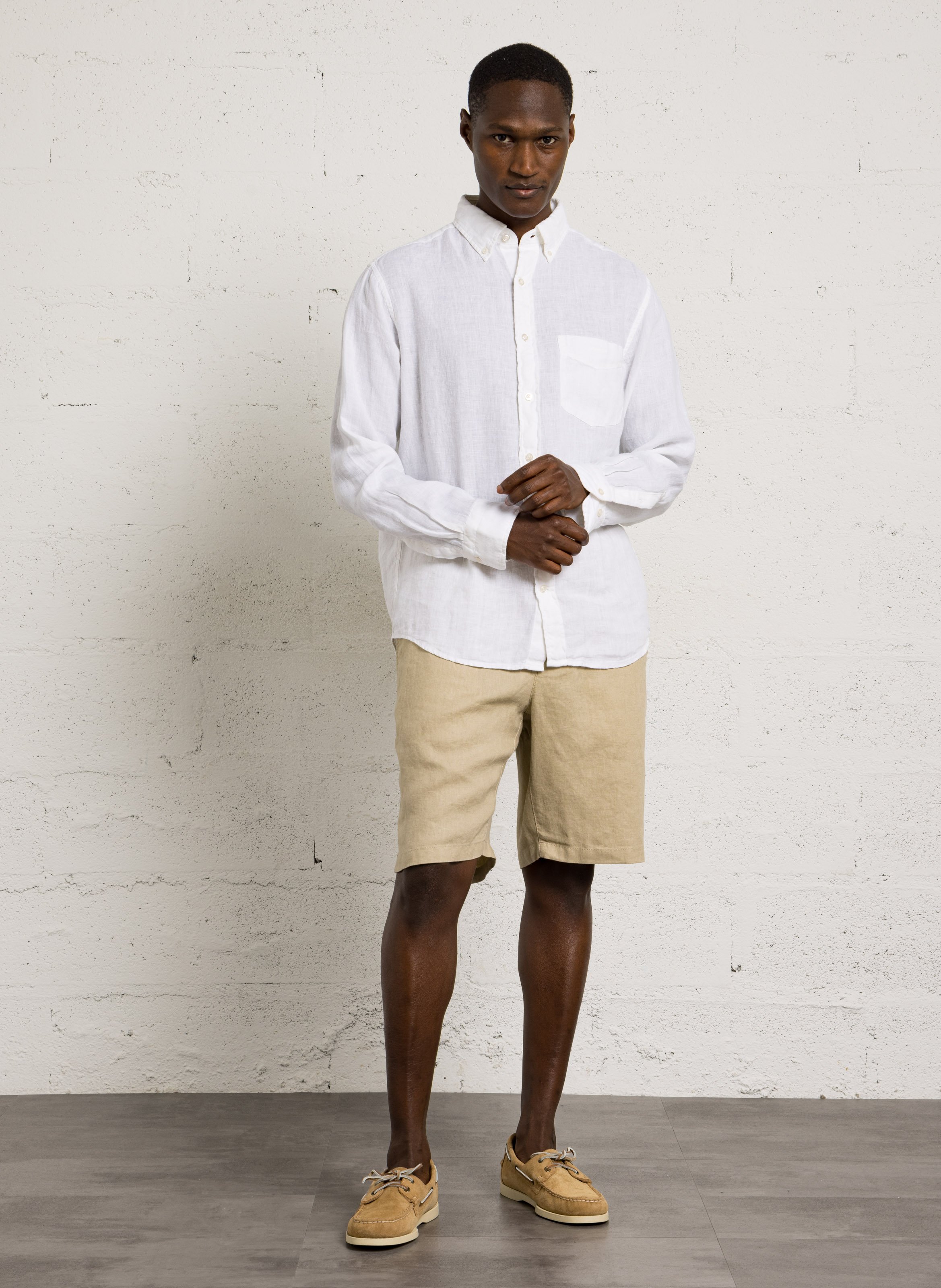 Chemise droite col classique en lin GANT Blanc