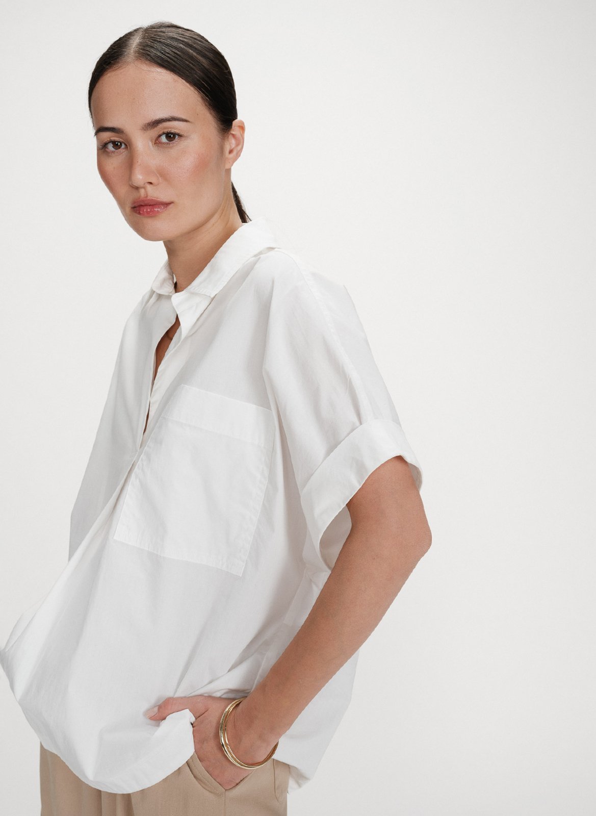 Chemise oversize col classique en coton GRACE ET MILA Blanc