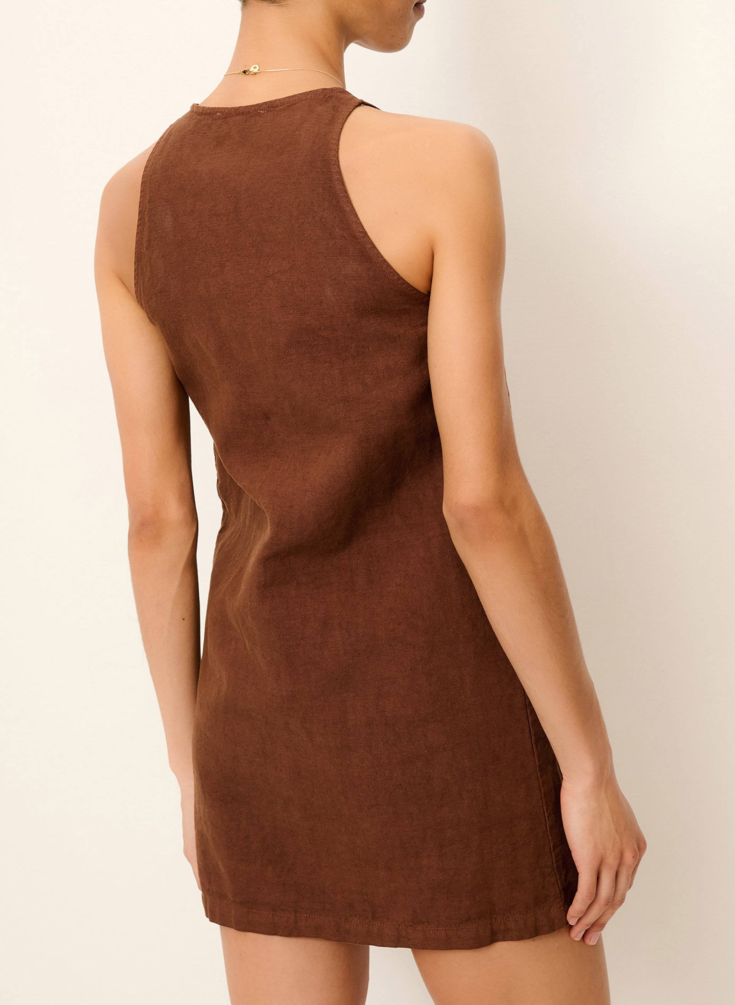 Kurzes Kleid mit Rundhalsausschnitt aus Baumwolle und Leinenmischung SESSUN Braun