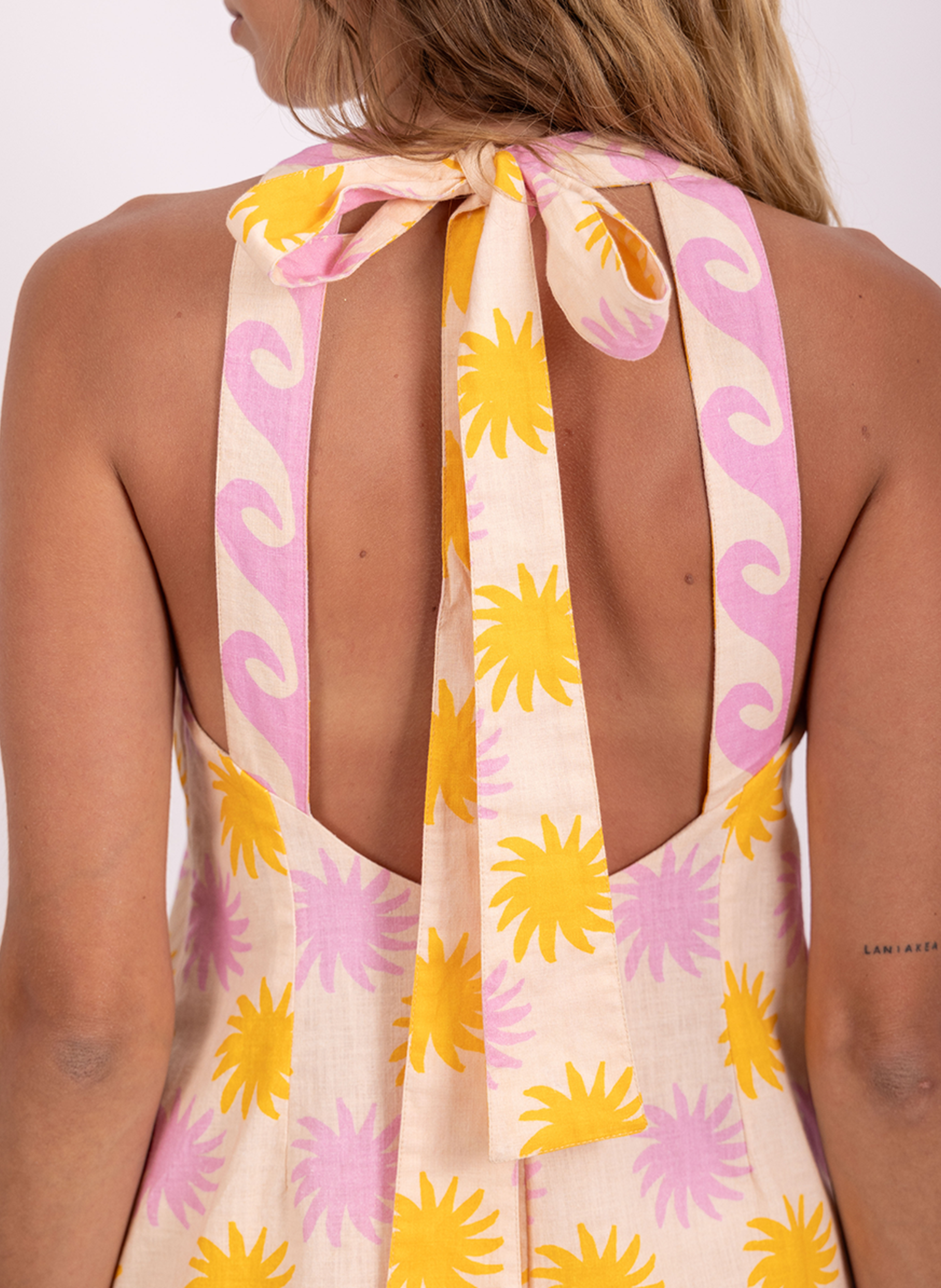 Korte jurk met bandjes en print SUNDRESS Beige