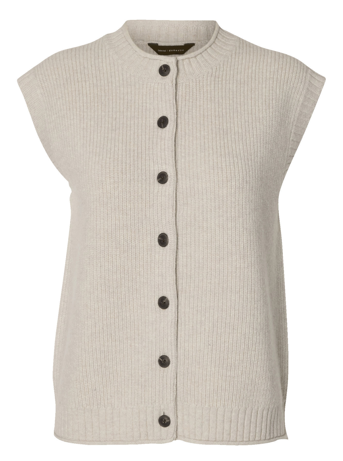 Gilet col rond en laine SELECTED Beige