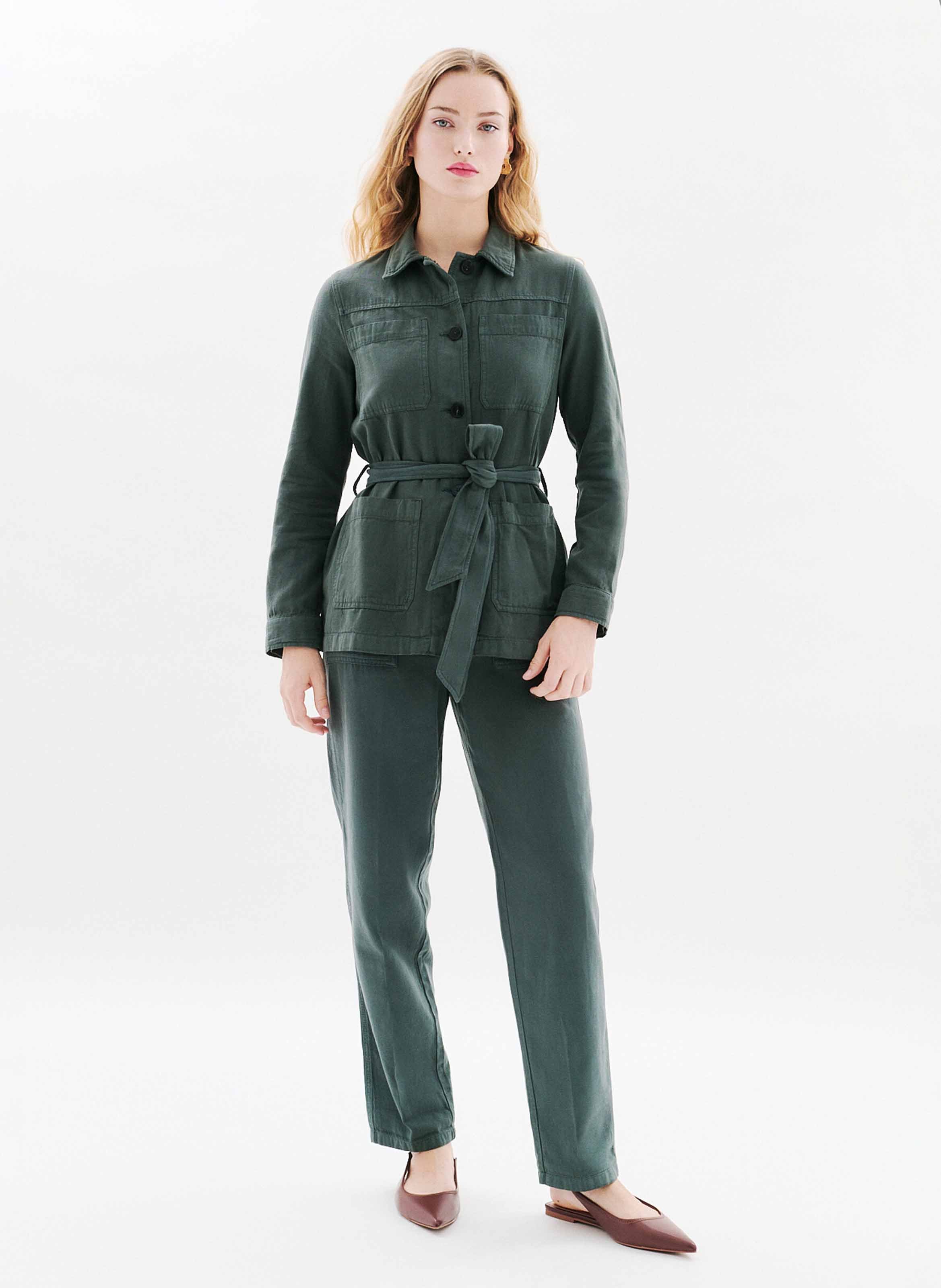 Cotton-blend coat with classic collar CAROLL Green