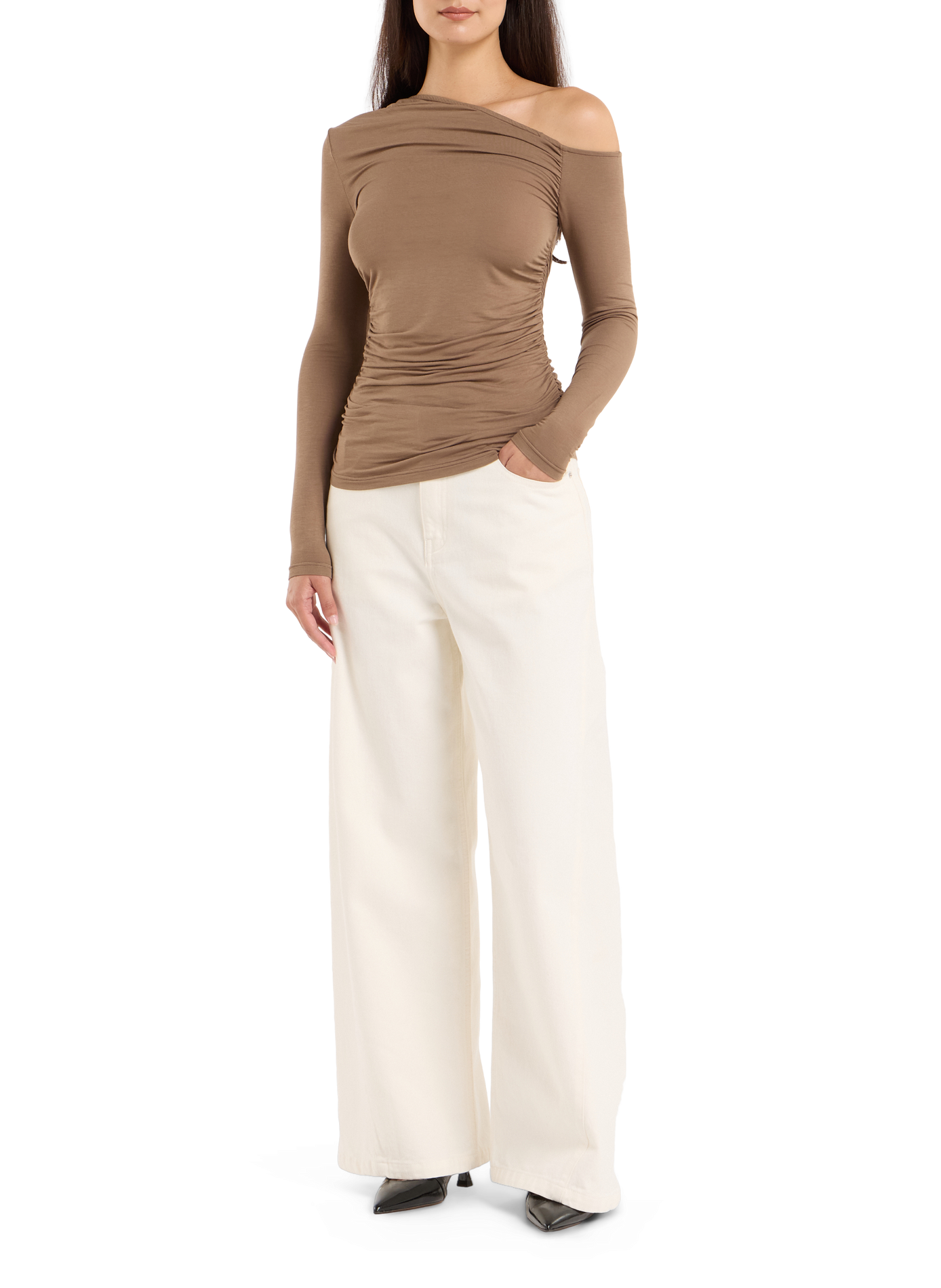 Top with asymmetric neckline SAISON 1865 Beige