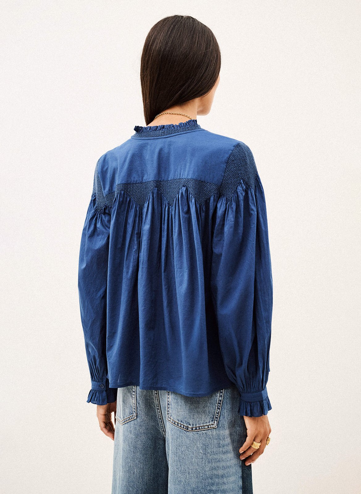 Chemise ample à broderie en coton | Bleu BA&SH Femme