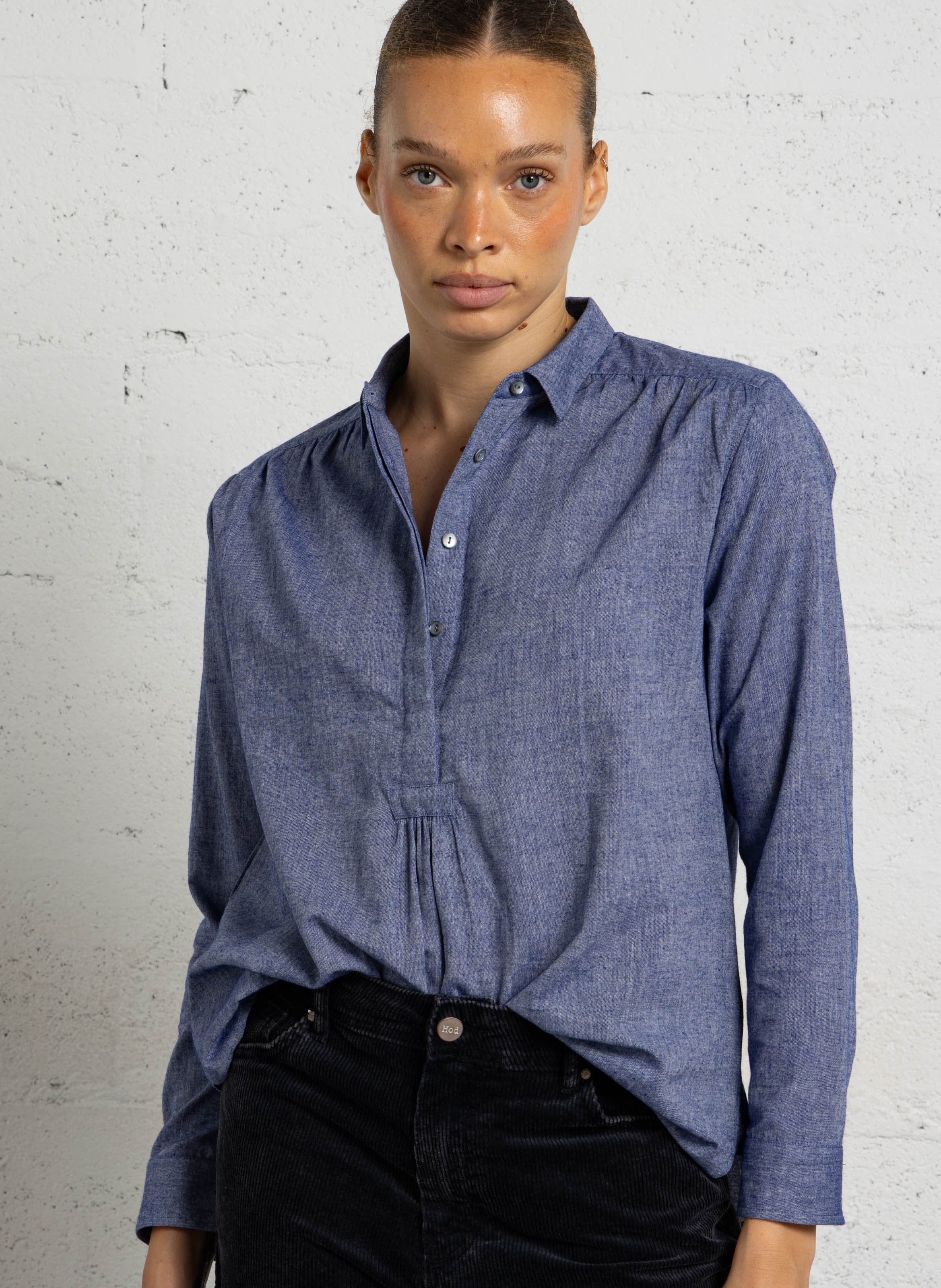 Baumwollbluse mit klassischem Kragen BELLA JONES Blau