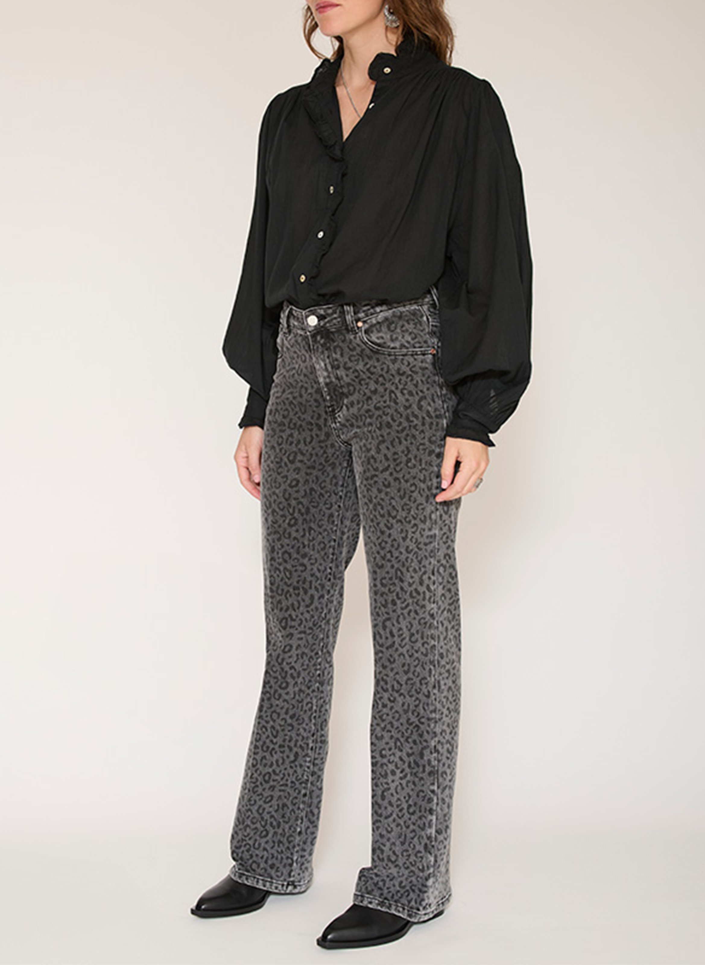 Wijde jeans met dierenprint in katoenmix MKT Grijs
