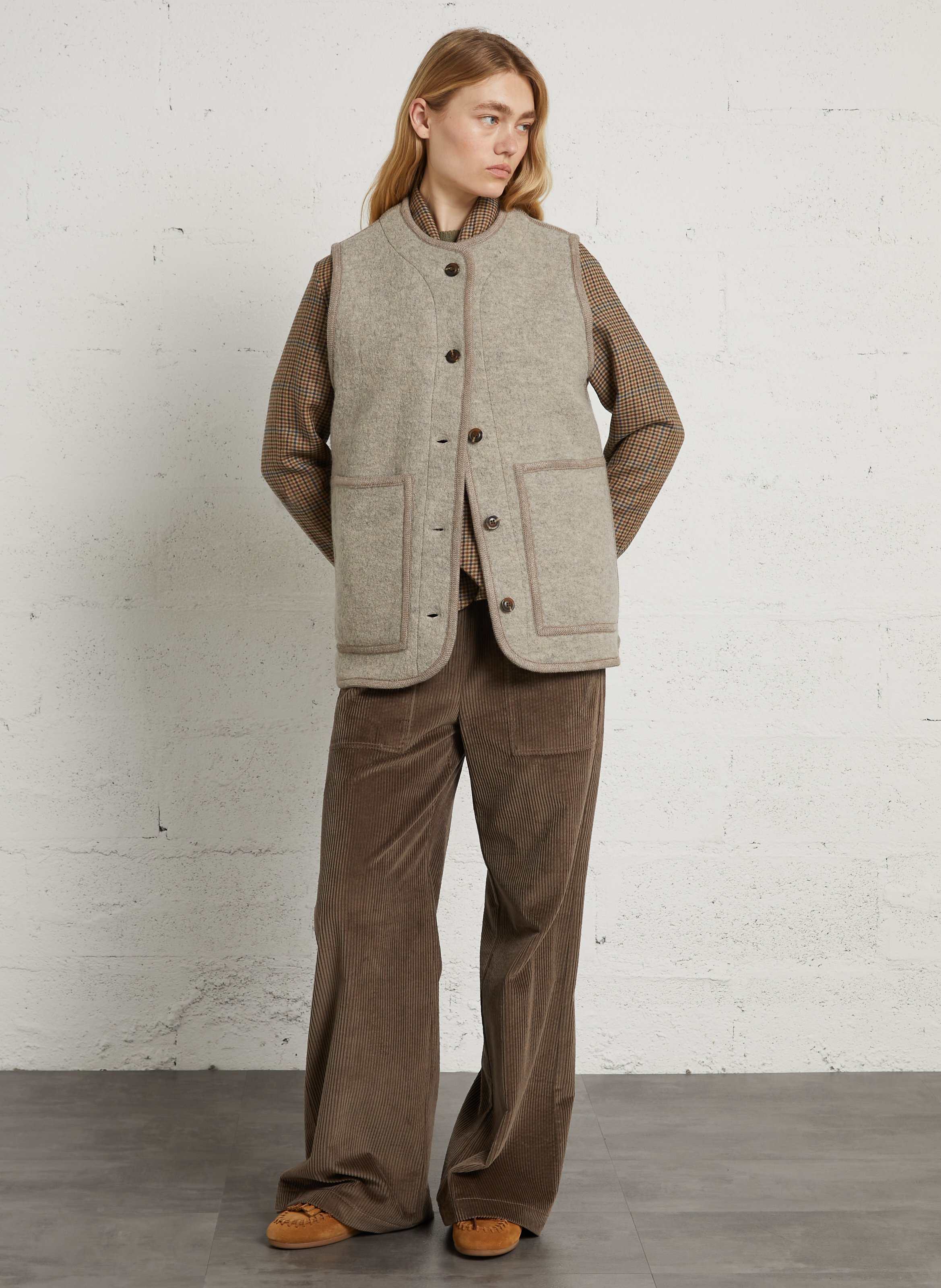 Round neck wool jacket SOEUR Beige