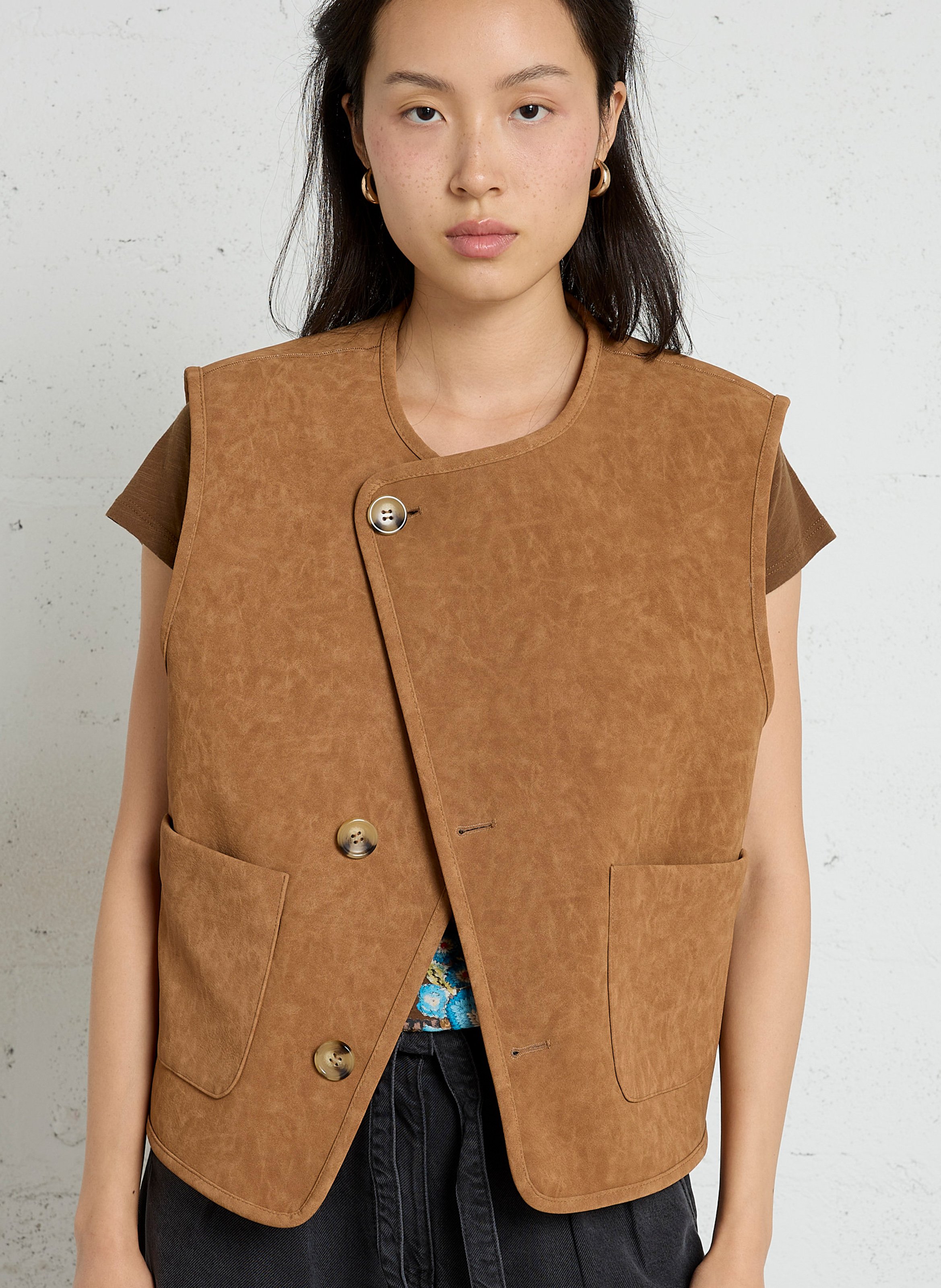 Veste droite sans manche effet fourrure LEON & HARPER Marron