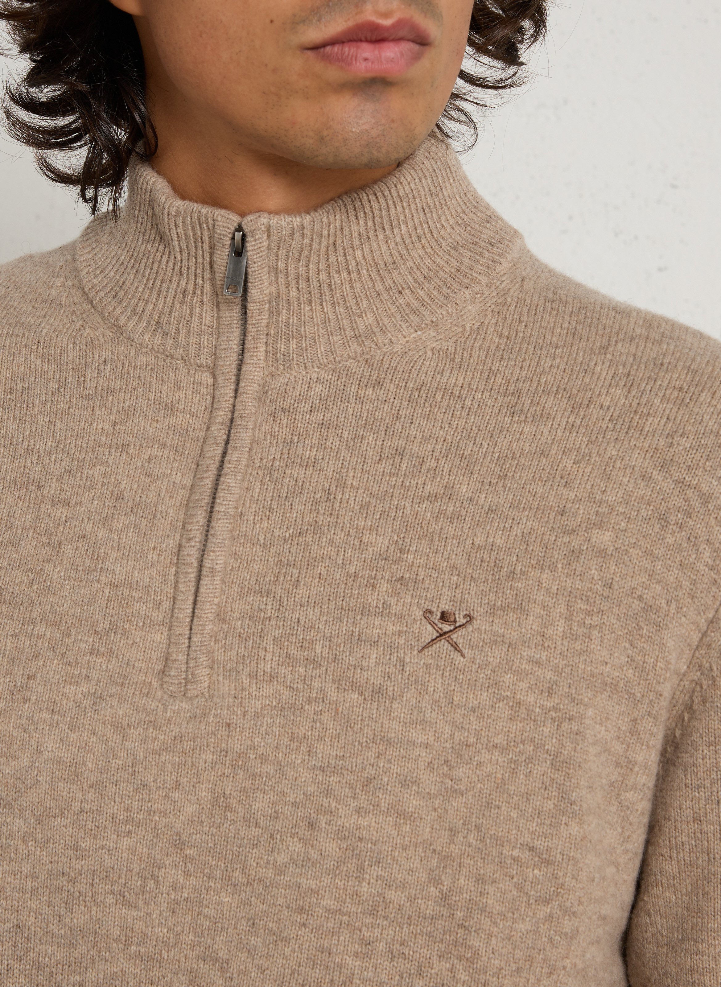 Pull droit col camionneur en laine HACKETT Blanc